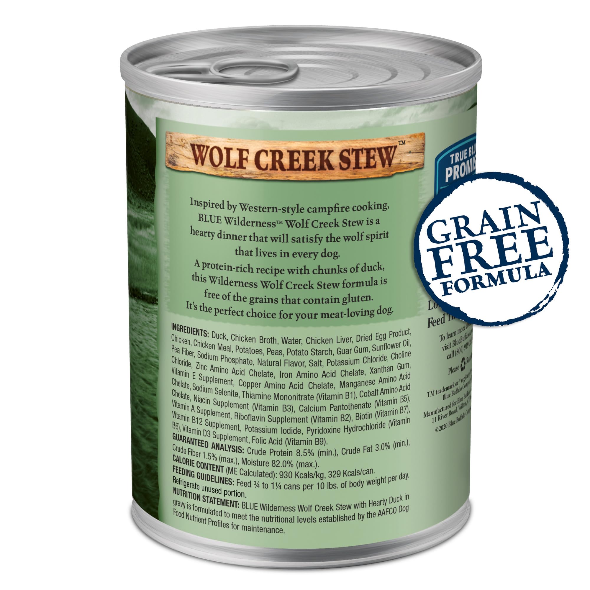 Blue Buffalo Wilderness Wolf Creek Stew High Protein, Natural Wet Food for Dogs, Hearty Duck Stew in Gravy, 12.5-oz cans, 12 Cou