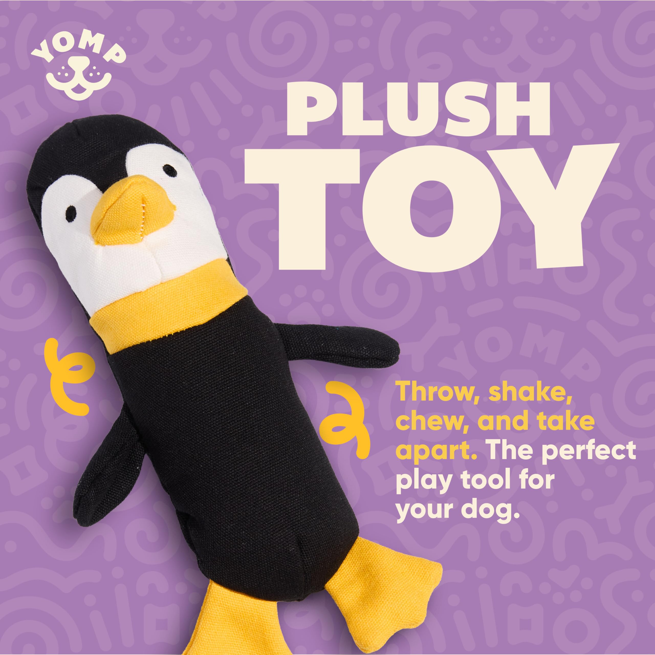 Yomp Penguin Dog Toy - Durable Plush Chew Toy With Natural Canvas And Crinkle Paper - Interactive Stuffed Animal For Dogs (Waddl