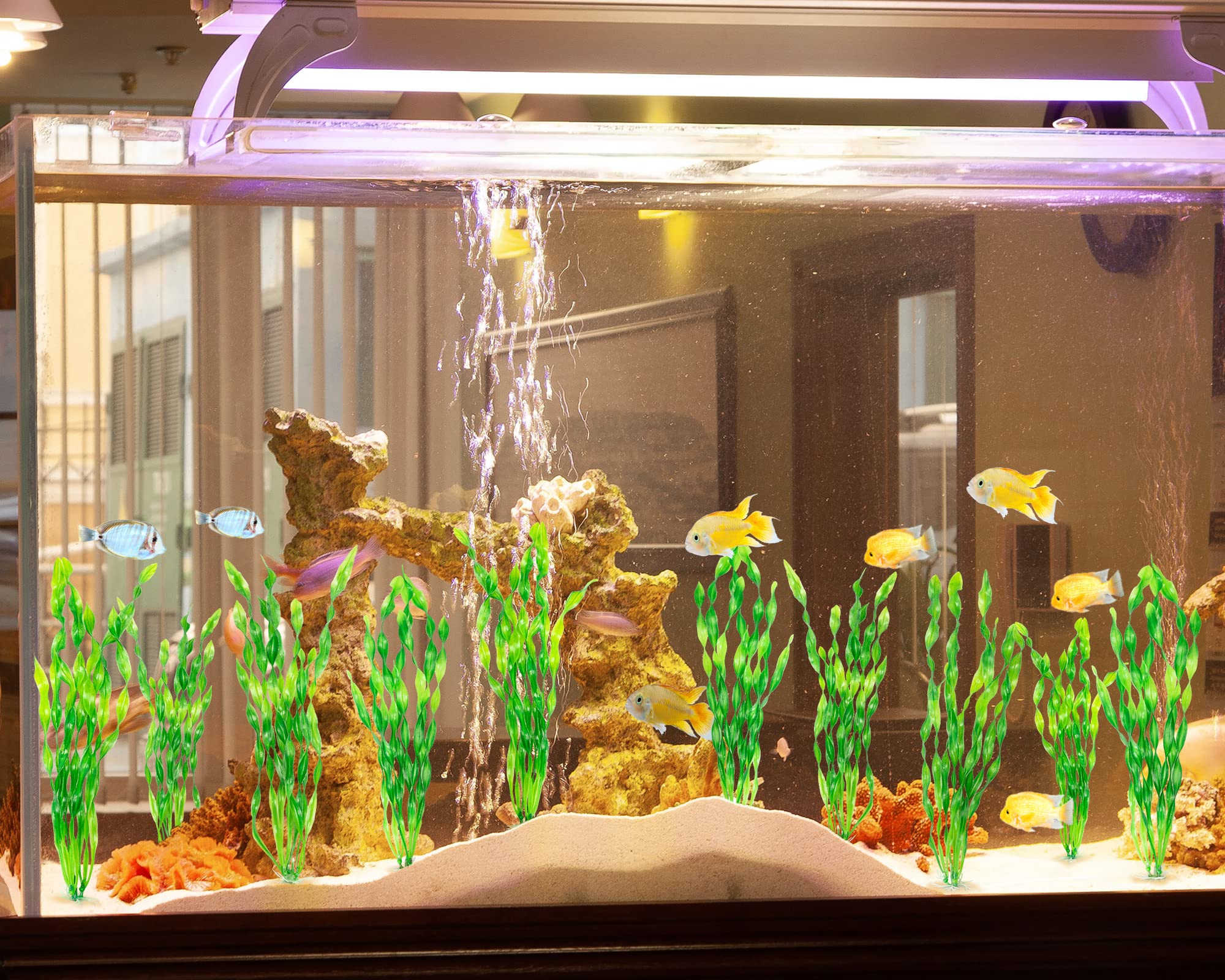 Mylifeunit Artificial Seaweed Water Plants For Aquarium, Plastic Fish Tank Plant Decorations 10 Pcs (Green)