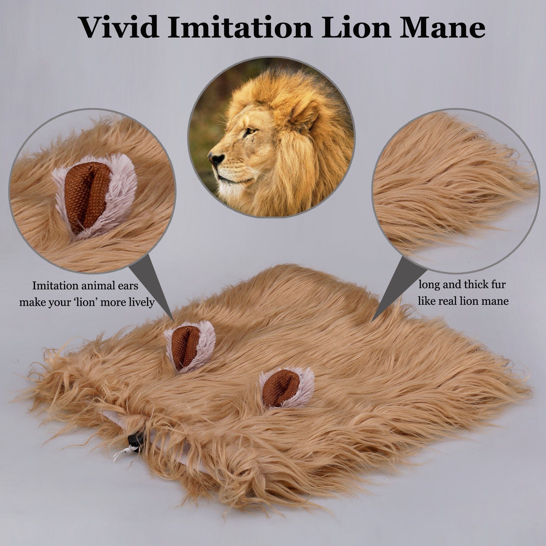 Onmygogo Lion Mane Wig For Dogs With Ears, Funny Pet Costumes For Halloween Christmas (Size M, Yellow)