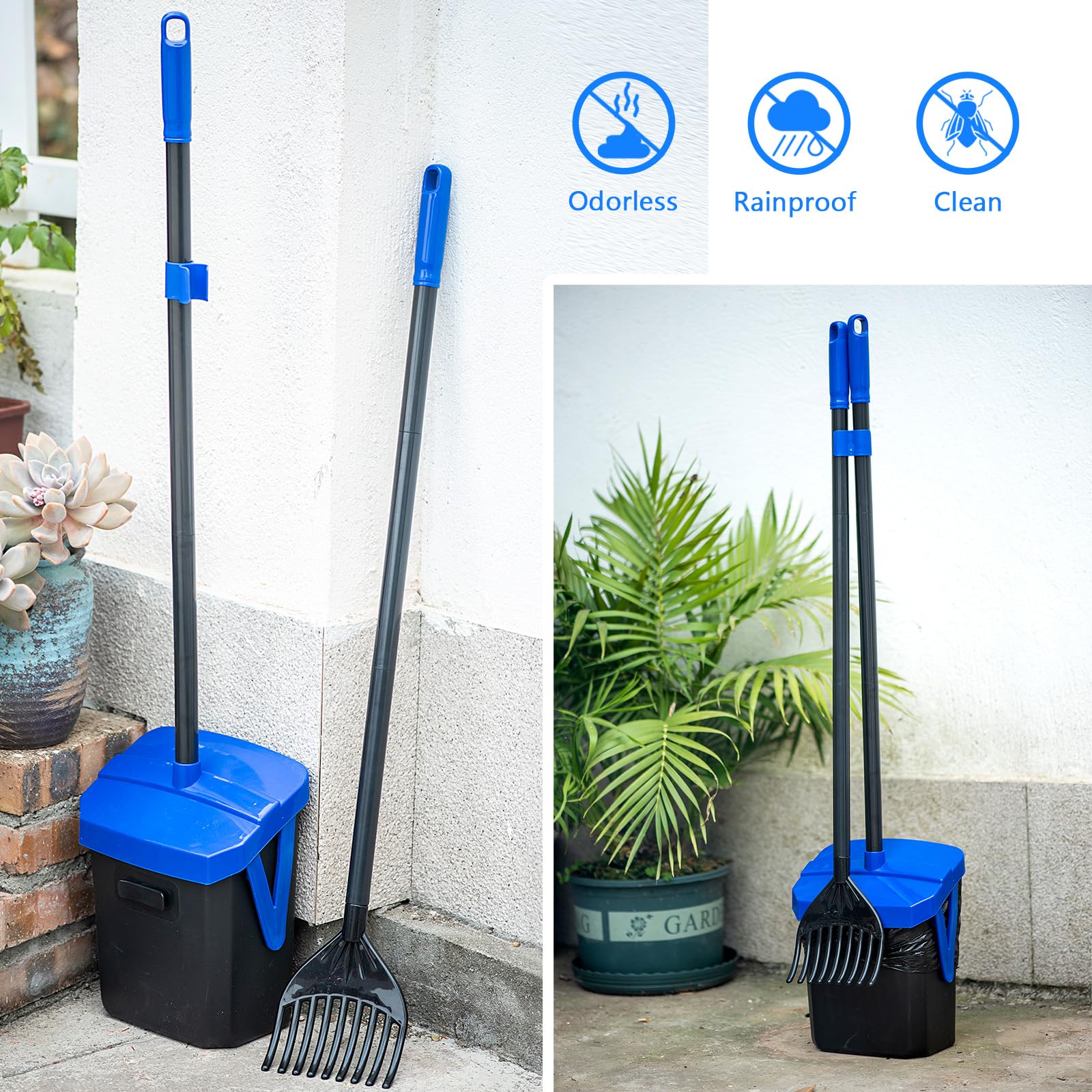 Timingila Pooper Scooper Swivel Bin & Rake For Large Medium Small Dogs Non-Breakable Dog Poop Scooper With 20 Waste Bags Easy To
