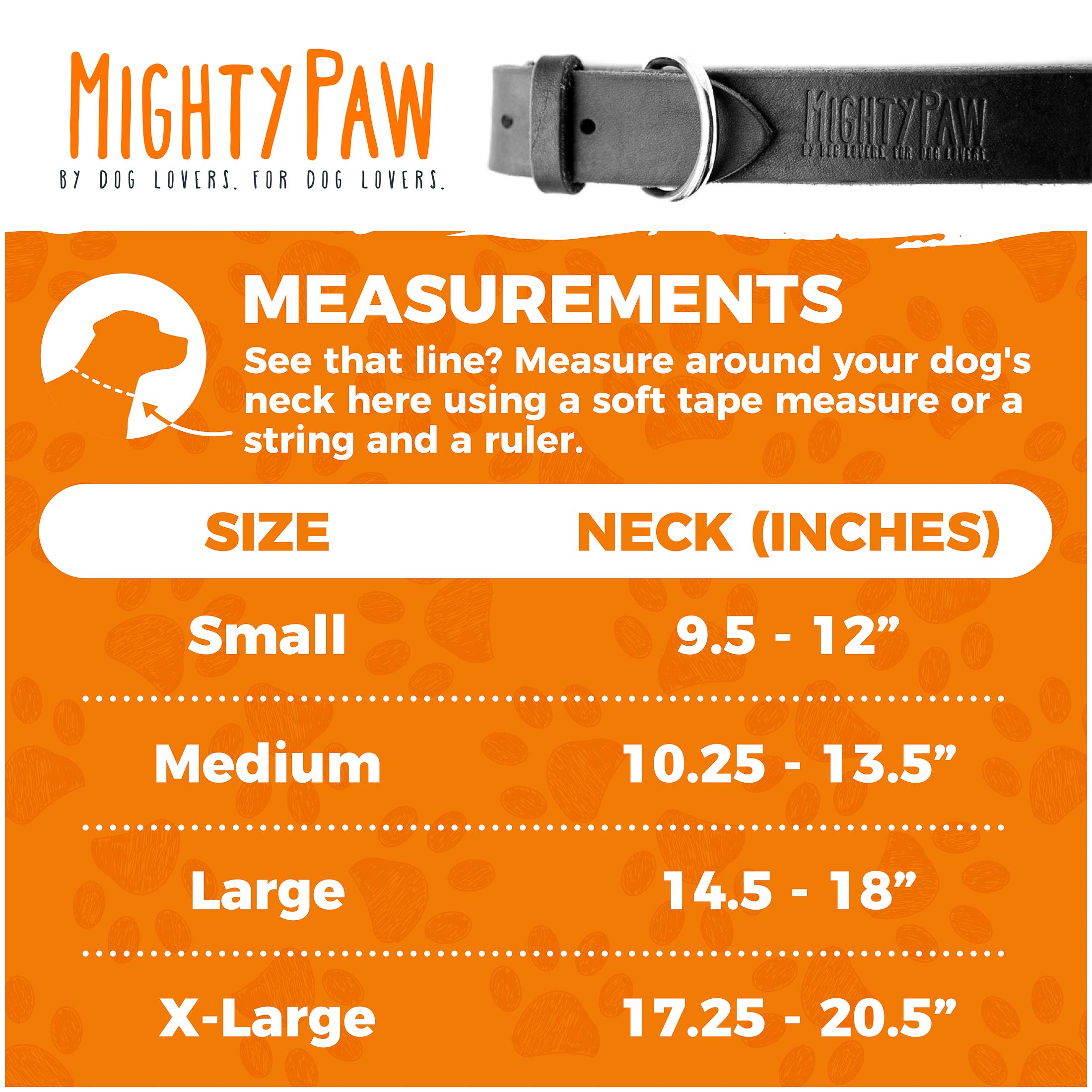 Mighty Paw Leather Dog Collar | Distressed Real Genuine Leather And A Strong Metal Buckle. Super Soft For Ultimate Comfort. Modern Designer Look For Small, Medium, Large And Xl Pets (Black)