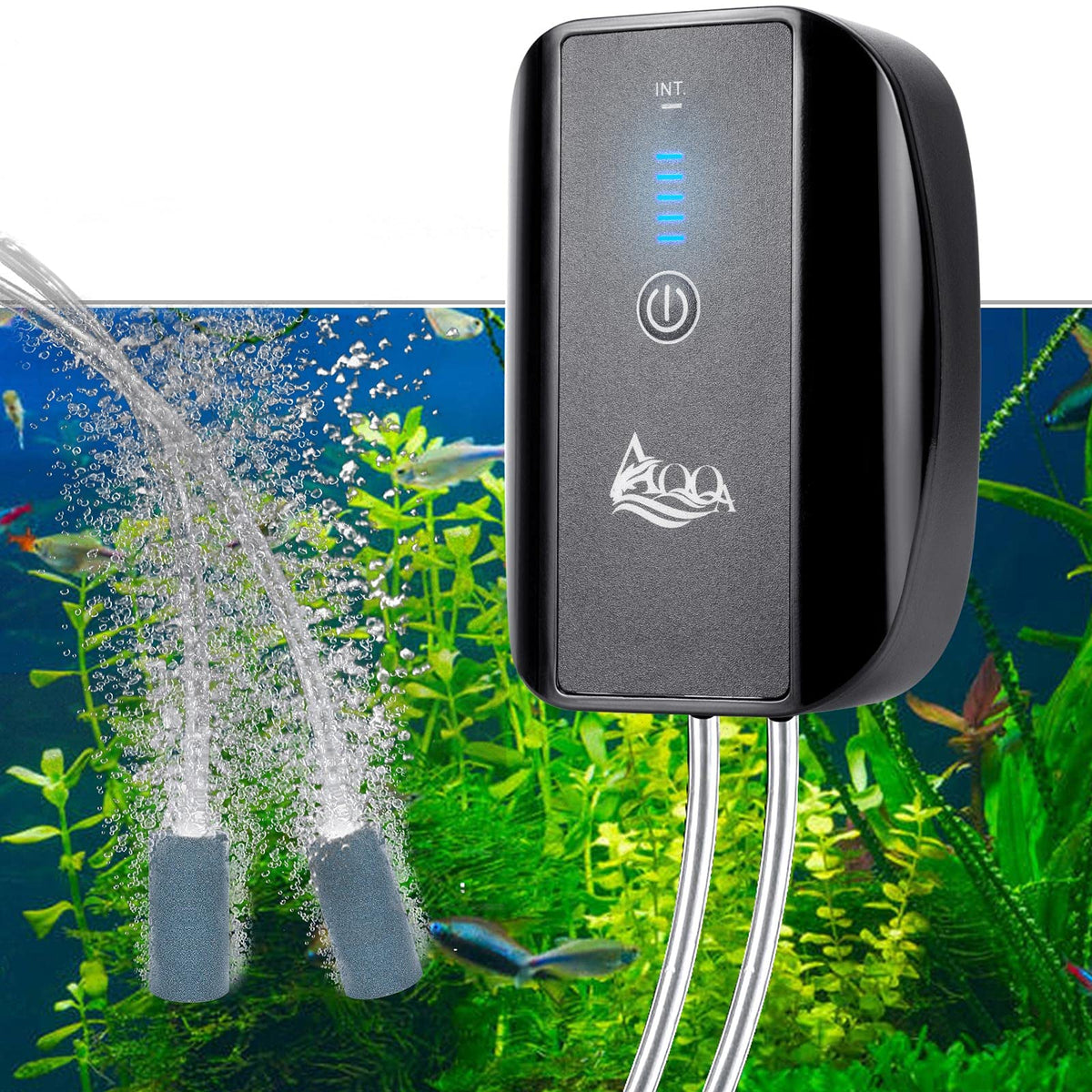 Aqqa Aquarium Rechargeable Air Pump,Multifunctional Portable Energy Saving Power Quiet Oxygen Pump, Onedual Outlets With Air Sto