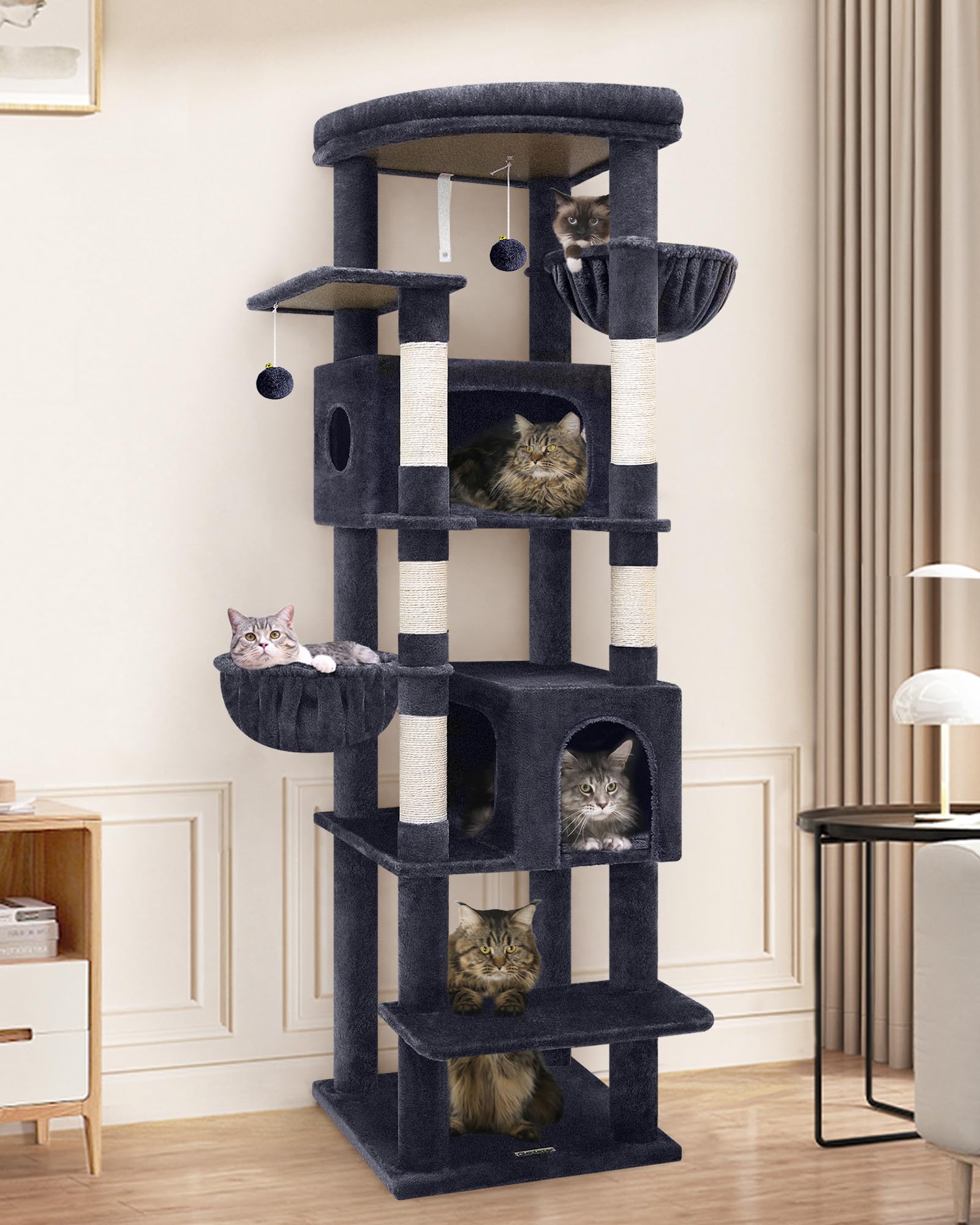 Globlazer S74 Heavy Duty Cat Tree, 74In Sturdy Cat Tower For Large Cats Adult, Big Cat Tree With 5 Sisal Scratching Posts, 2 Pad