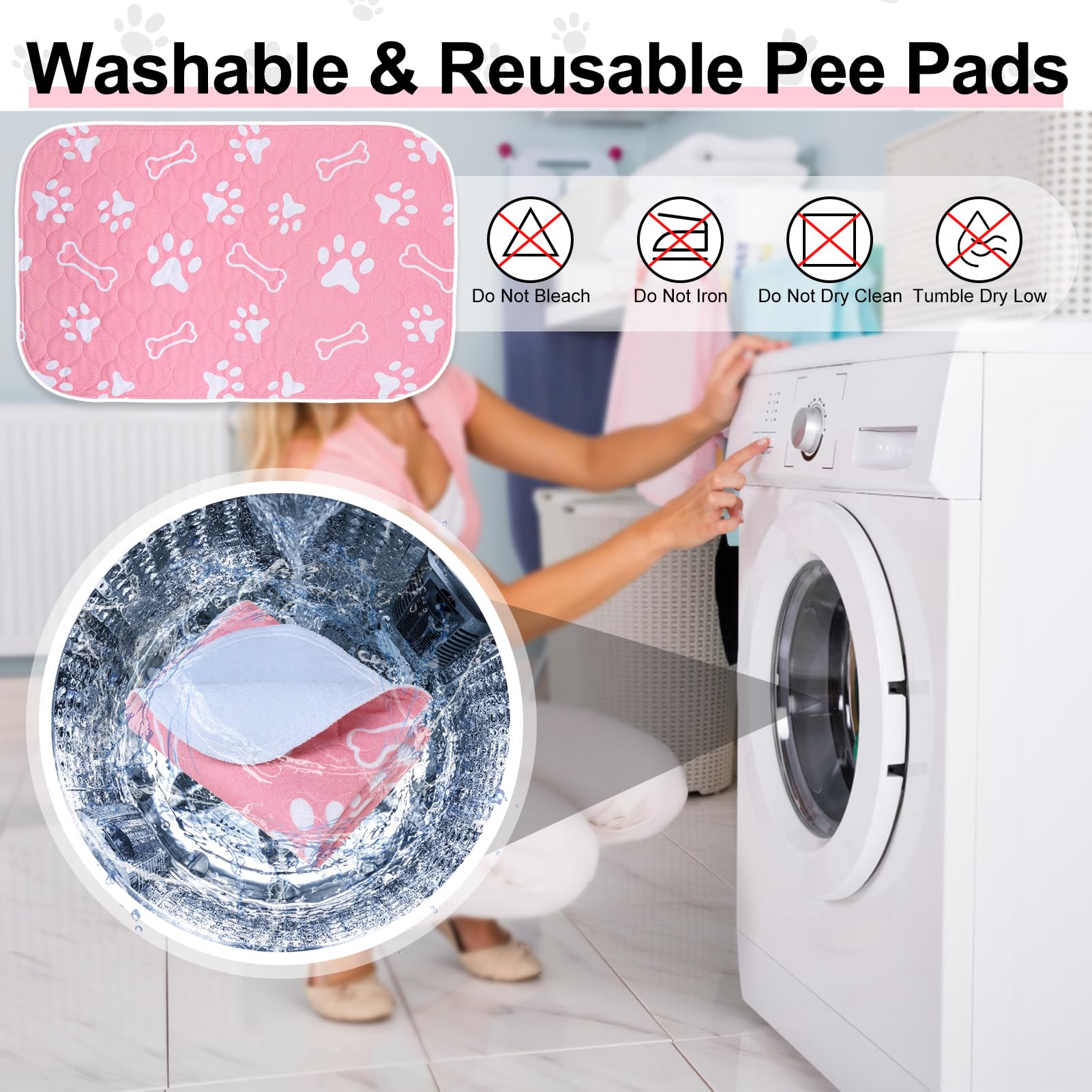 Beautyzoo 2 Pack Washable Pee Pads For Dogs, Reusable Puppy Pads For Potty Training, Waterproof Super Absorbent Wee Wee Pads For