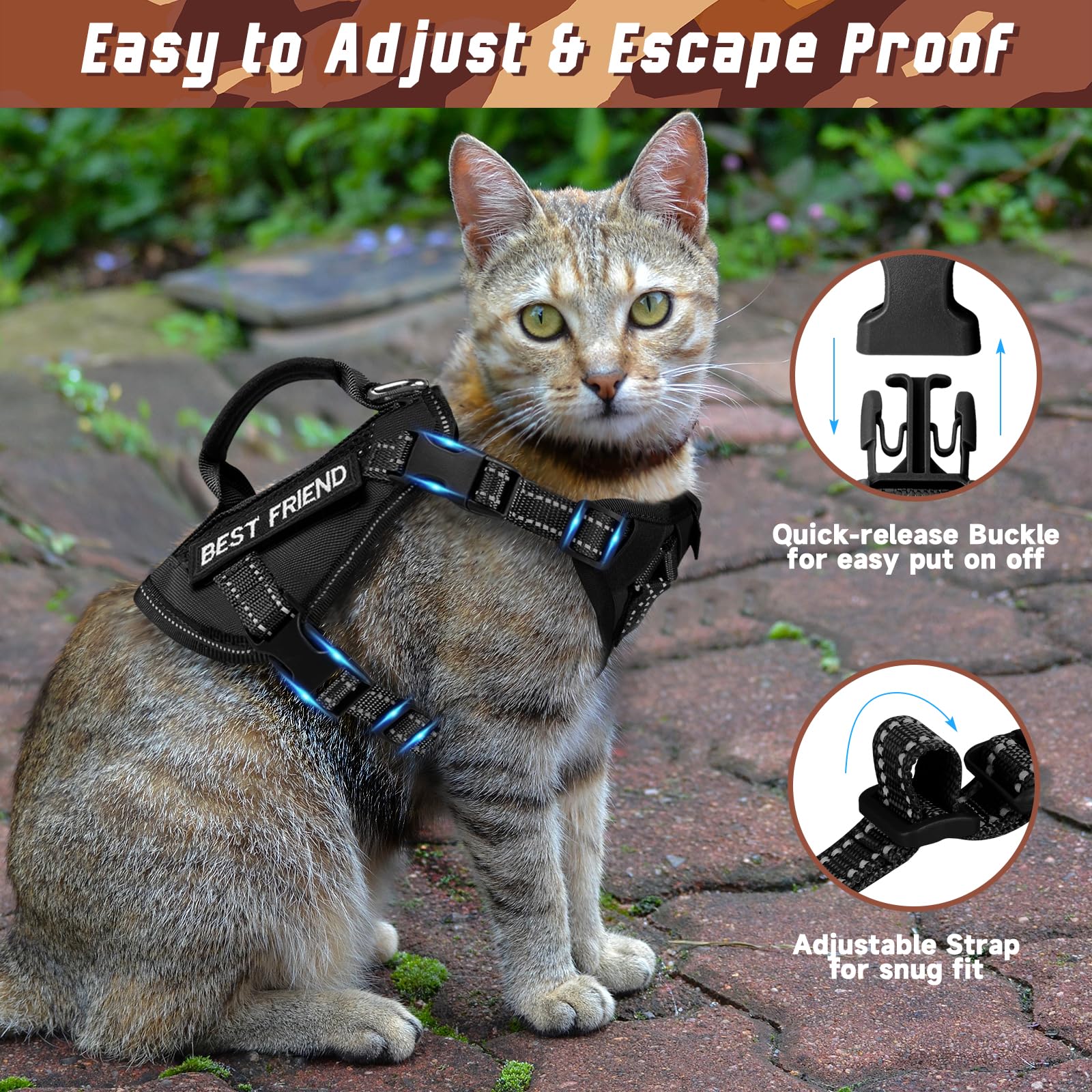 SALFSE Extra Large Tactical Cat Harness with Handle, Air Mesh Adult Cat Walking Vest Harness Escape Proof, Reflective (Black, XL