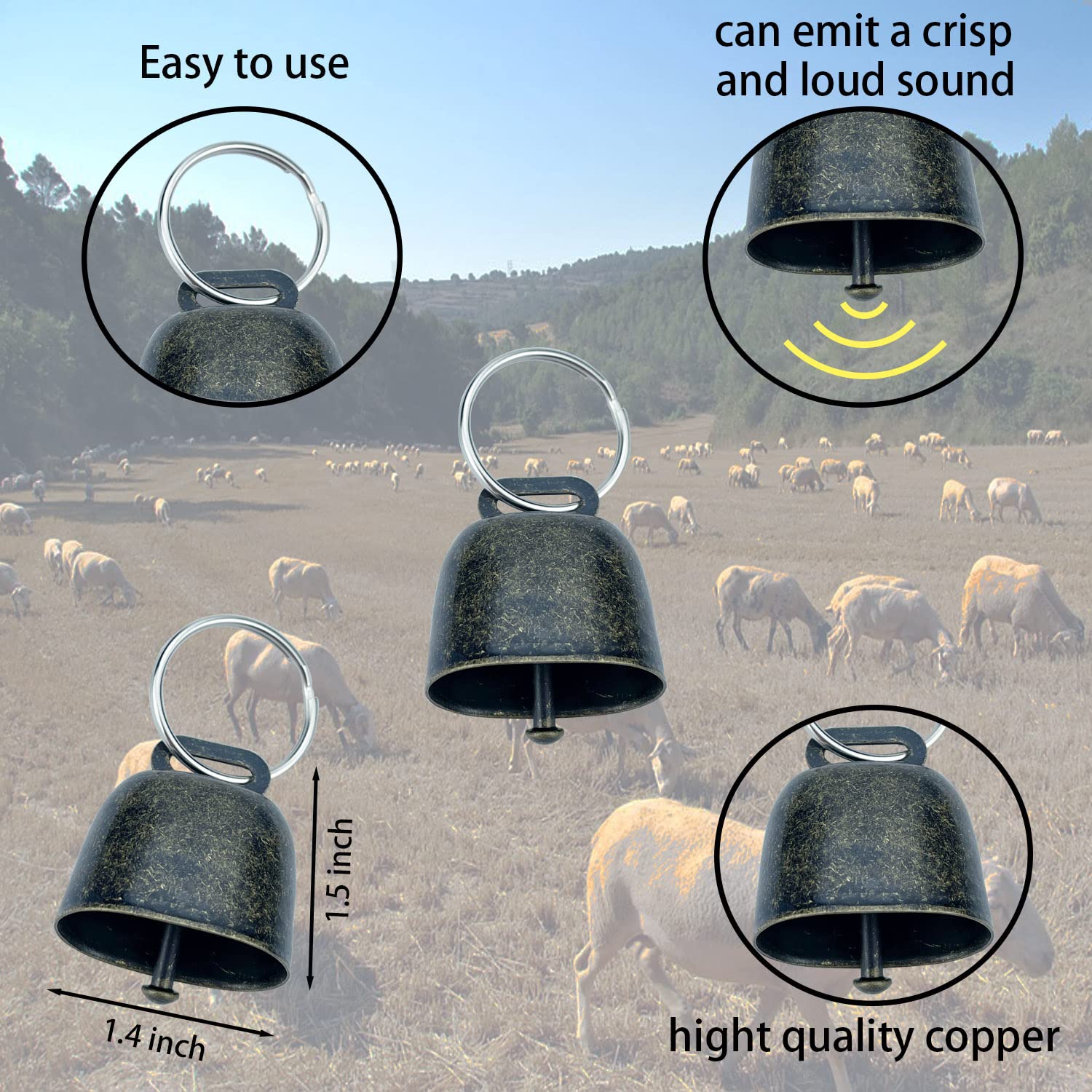 Oisinlas 4 Pack Goat Collar With Bell, Pet Grazing Copper Bells, Cow Horse Sheep Anti-Lost Bronze Bell Accessories Adjustable An