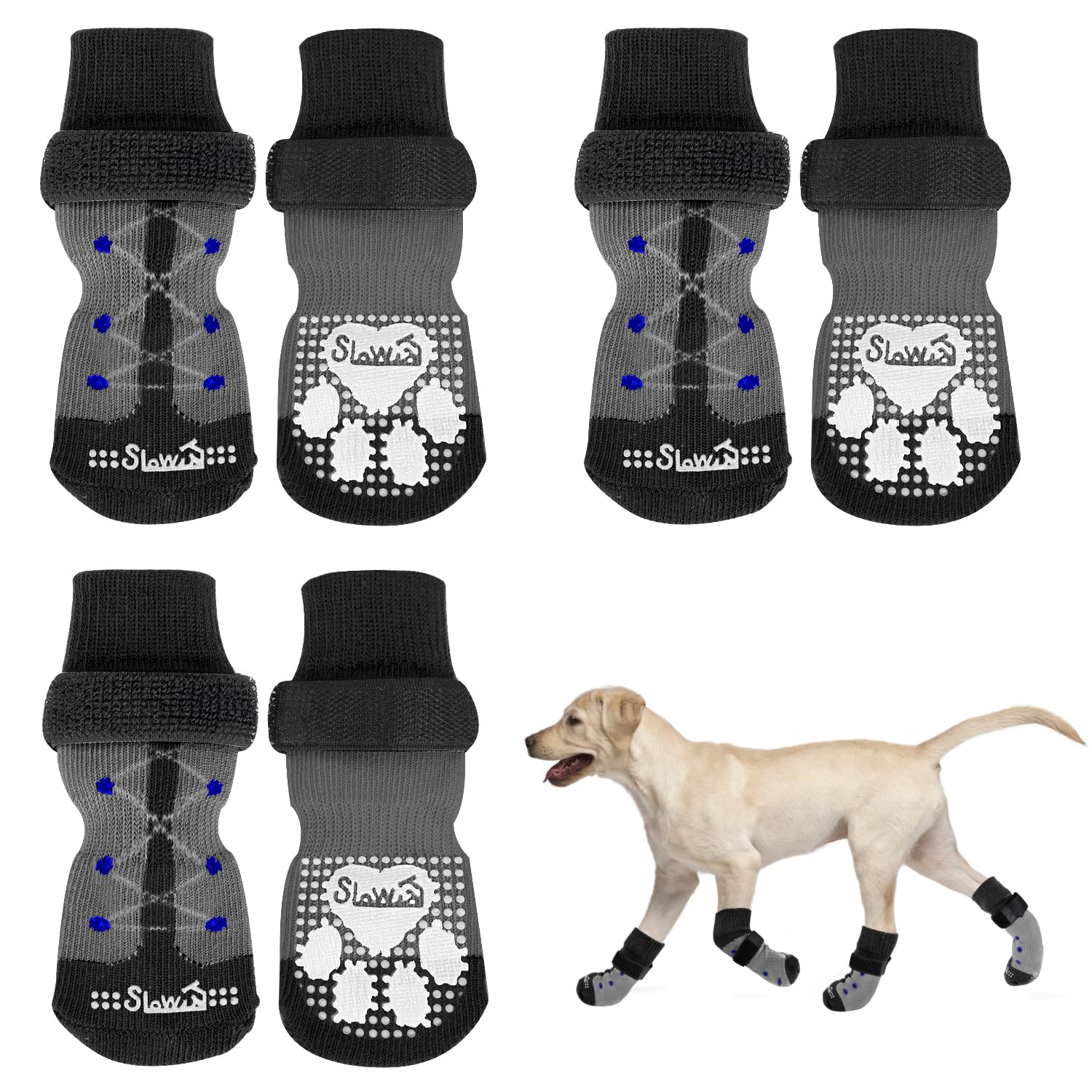 Slowton Dog Socks Anti Slip - 3 Pairs Dog Grip Socks For Hardwood Floors With Double Sides Grips, Socks To Prevent Licking Paws 