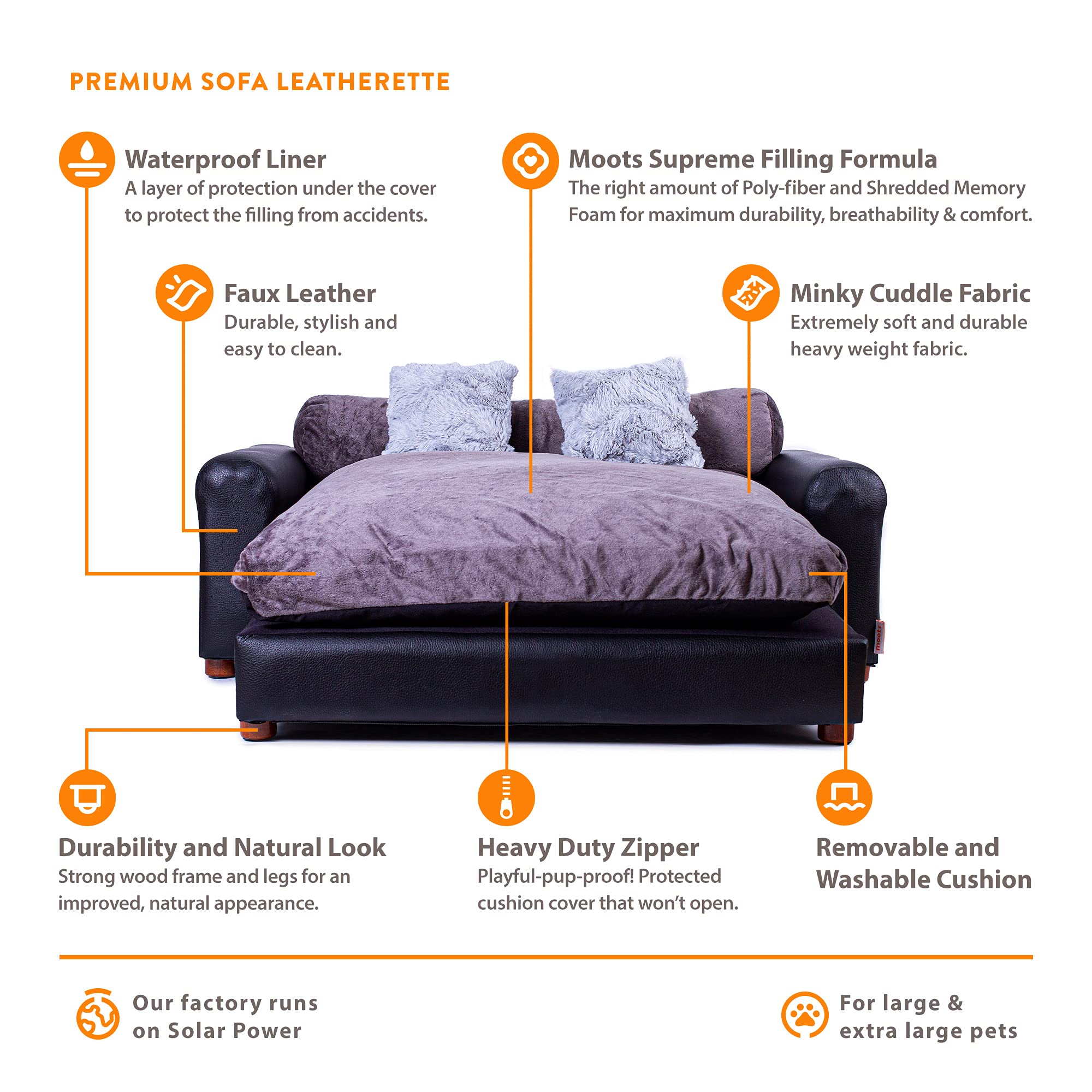 Moots Premium Leatherette Pets Sofa, Black/Charcoal, X-Large