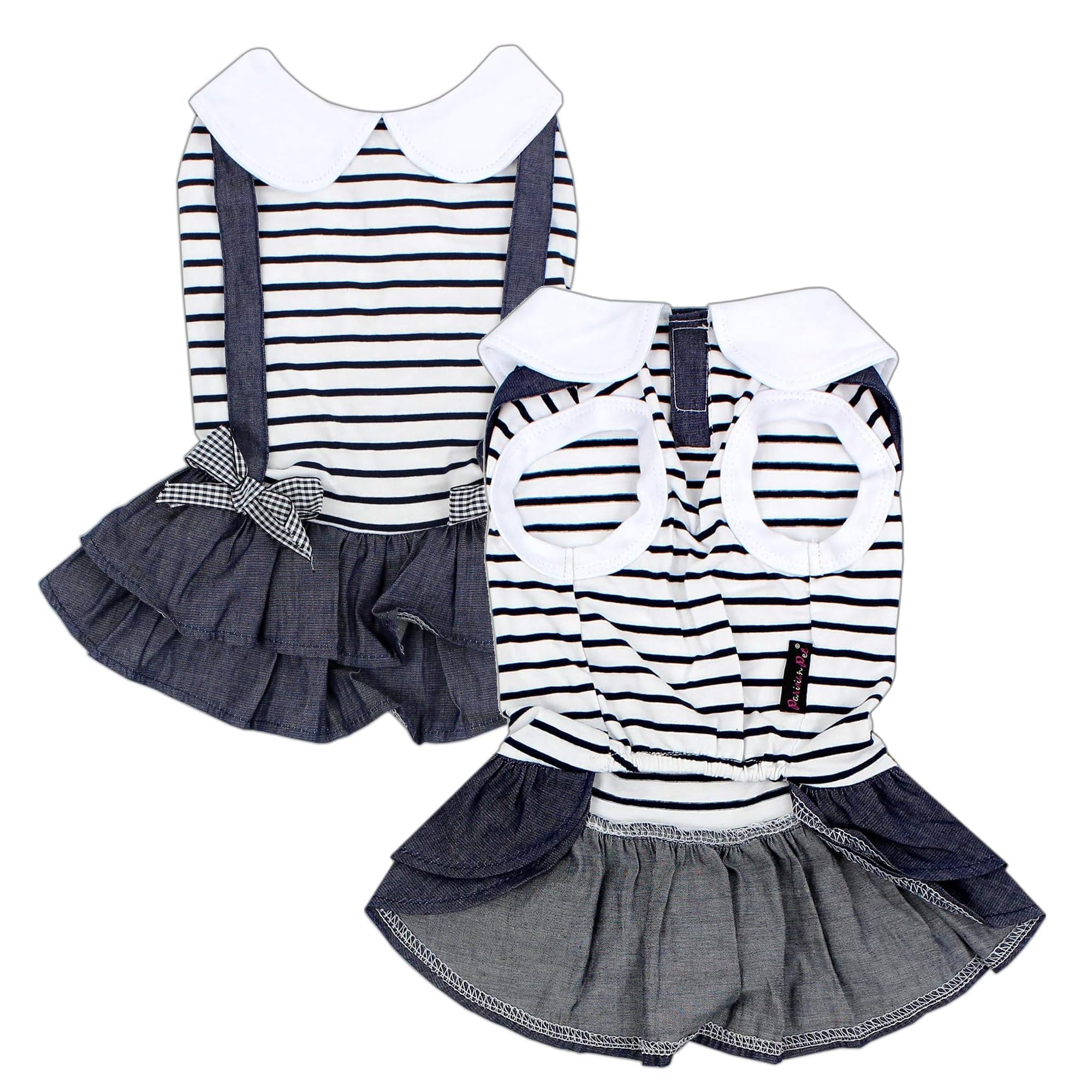 Parisian Pet Dog Dress - Preppy Girl Clothes, Stylish Chambray Skirt Summer Outfit - Lightweight Overall, Sleeveless For Small G