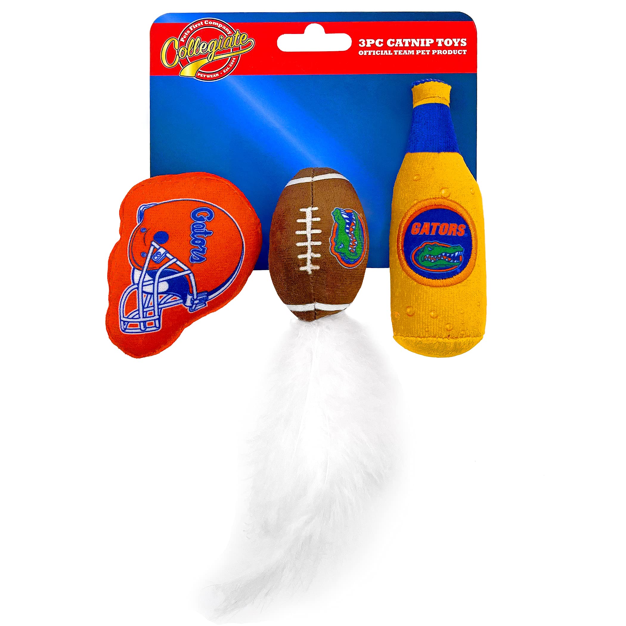 Best Plush Cat Toy - Ncaa Florida Gators Complete Set Of 3 Piece Cat Toys Filled With Fresh Catnip. Includes: 1 Helmet Cat Toy, 1 Football Cat Toy With Feathers & 1 Beer Bottle. Beautiful Team Logos