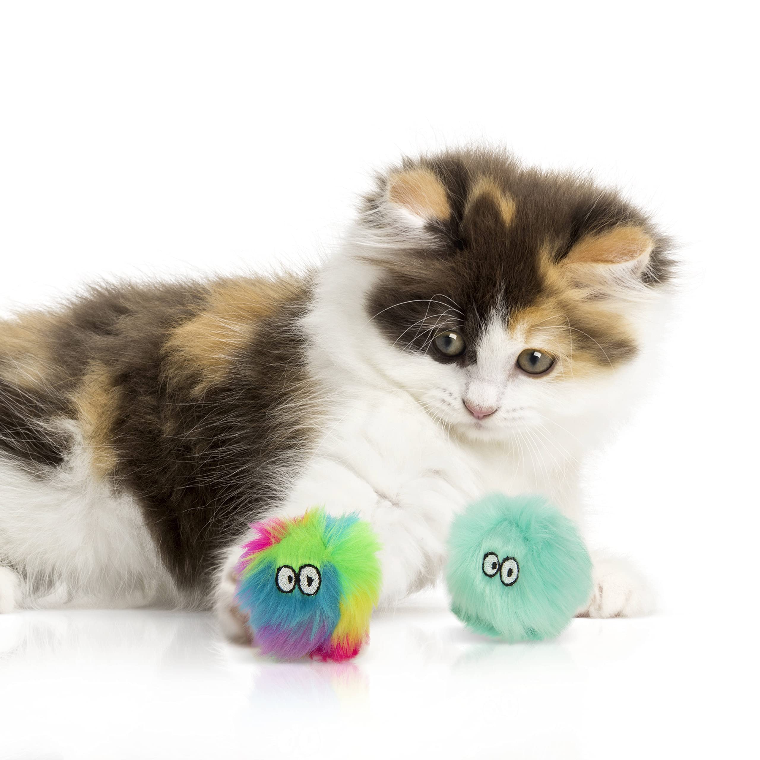 Smartykat (2 Count Fuzzy Friends Plush Catnip Ball Cat Toys - Rainbow/Turquoise, 2 Count