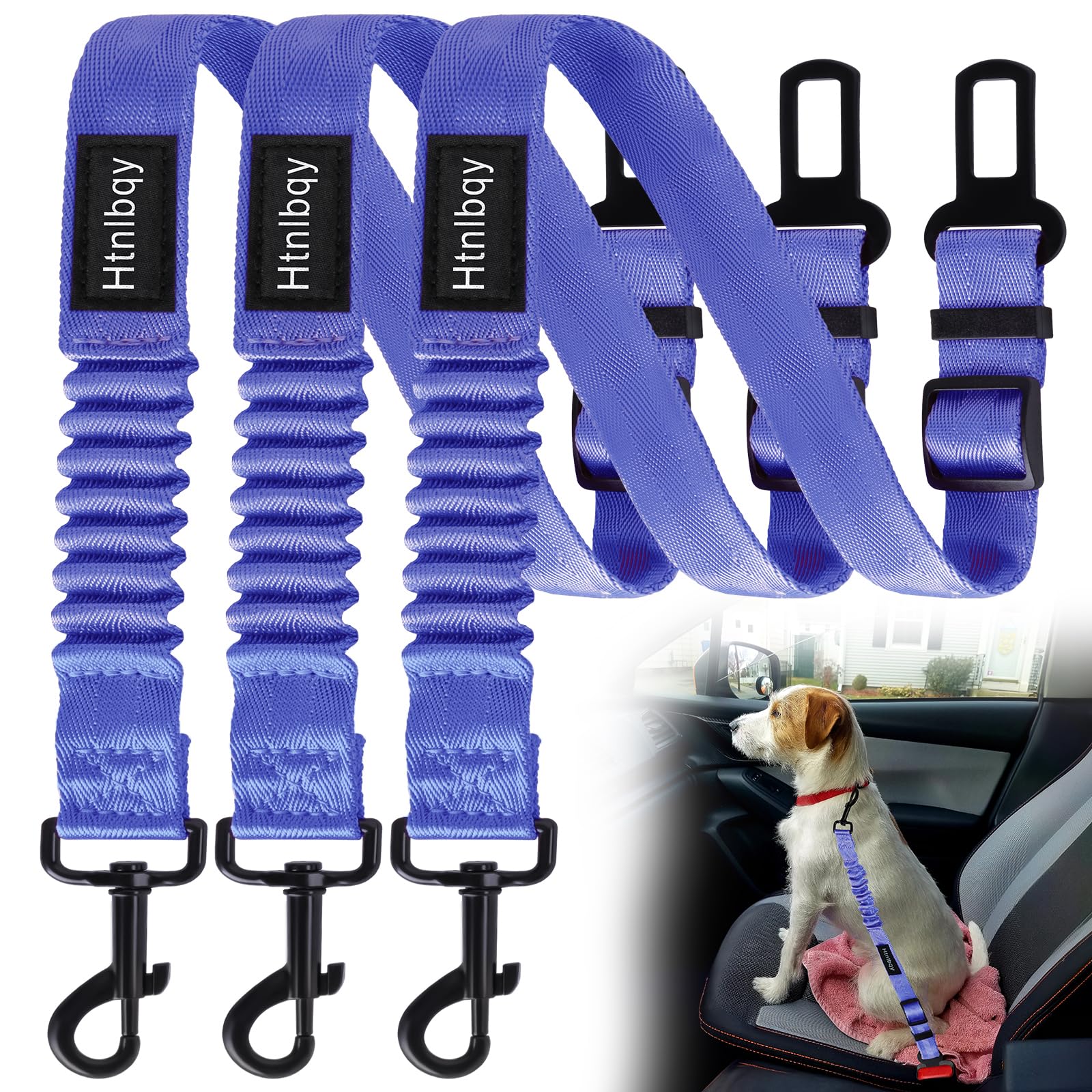 3 Pack Thickened Dog Seat Belt, Set Retractable Dog Car Adjustable Seatbelts for Vehicle Nylon Pet Safety Heavy Duty & Elastic &