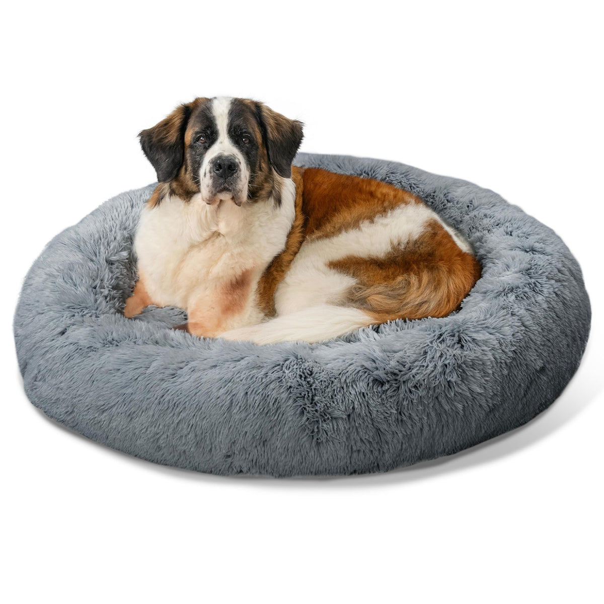 Best Friends By Sheri The Original Calming Donut Dog And Cat Bed In Shag Fur, Gray, Extra Large, 45X45
