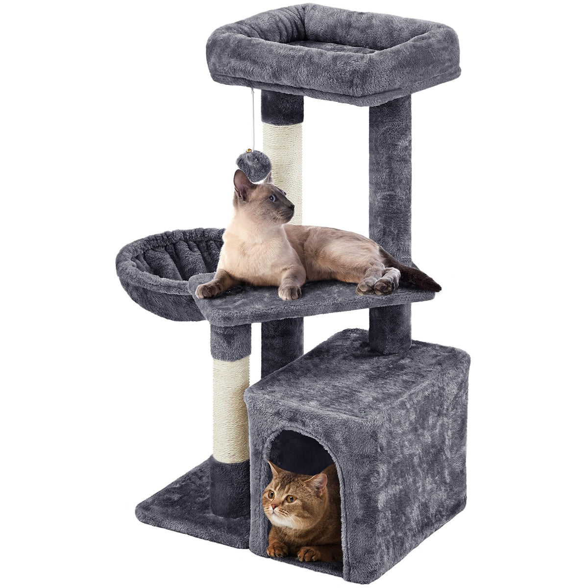 Yaheetech Cat Tree, Plush Covered Cat Tower For Indoor Cats, Cute Cat Condo With Scratching Post & Pad, 34.5In Multi-Level Cat Furniture Activity Center Cat Bed W/Dangling Ball & Platform For Kittens