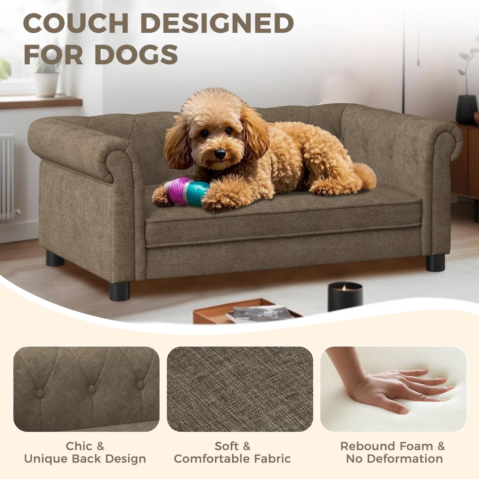 Xungsun Couch For Medium Dogs Up To 50 Lbs, 29 W Memory Foam Pet Sofa With Dry Cleanable Fabric, Elevated Pet Couch Bed With L