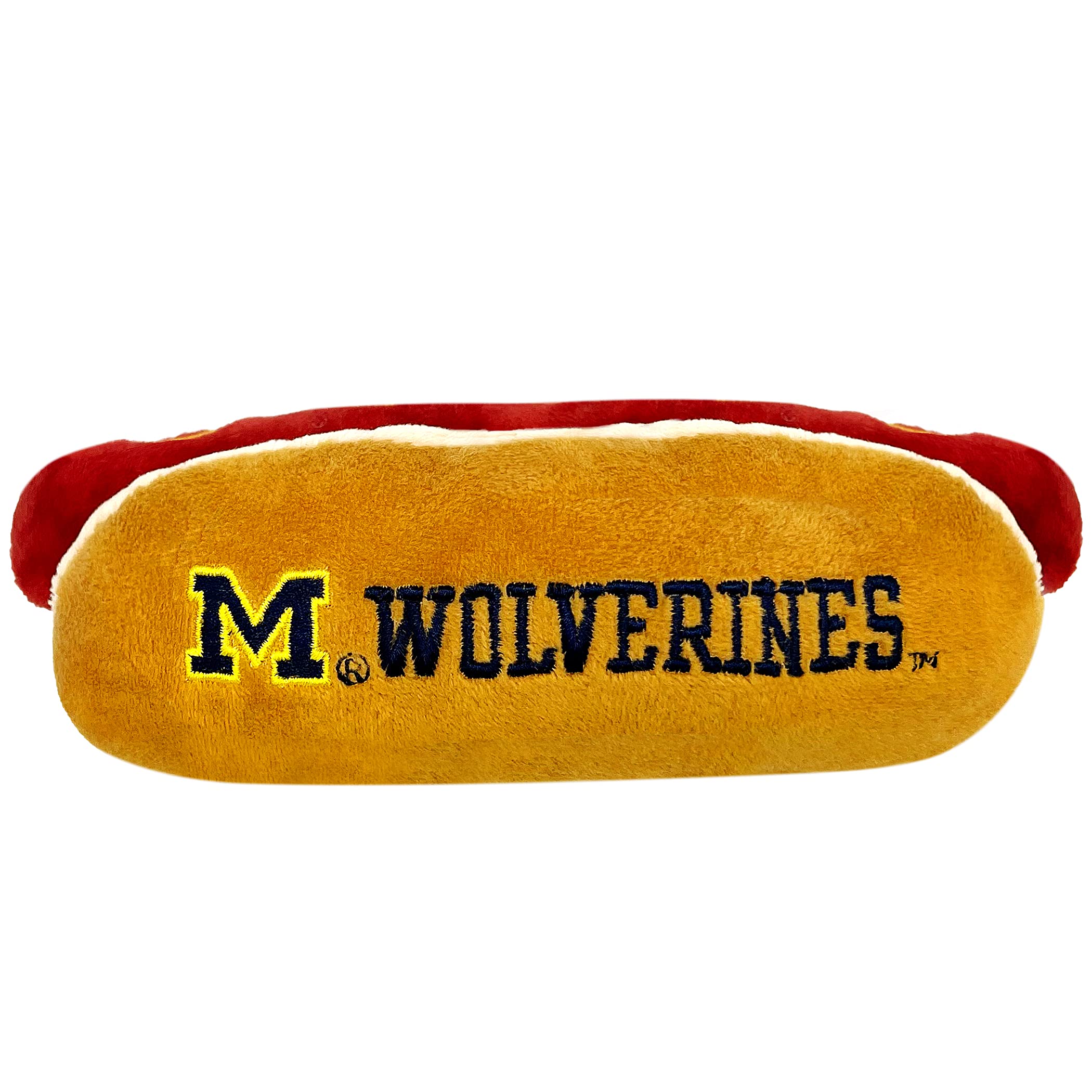 Pets First Ncaa Michigan Wolverines Hot Dog Plush Dog & Cat Squeak Toy- Cutest Hot-Dog Snack Plush Toy For Dogs & Cats With Inne