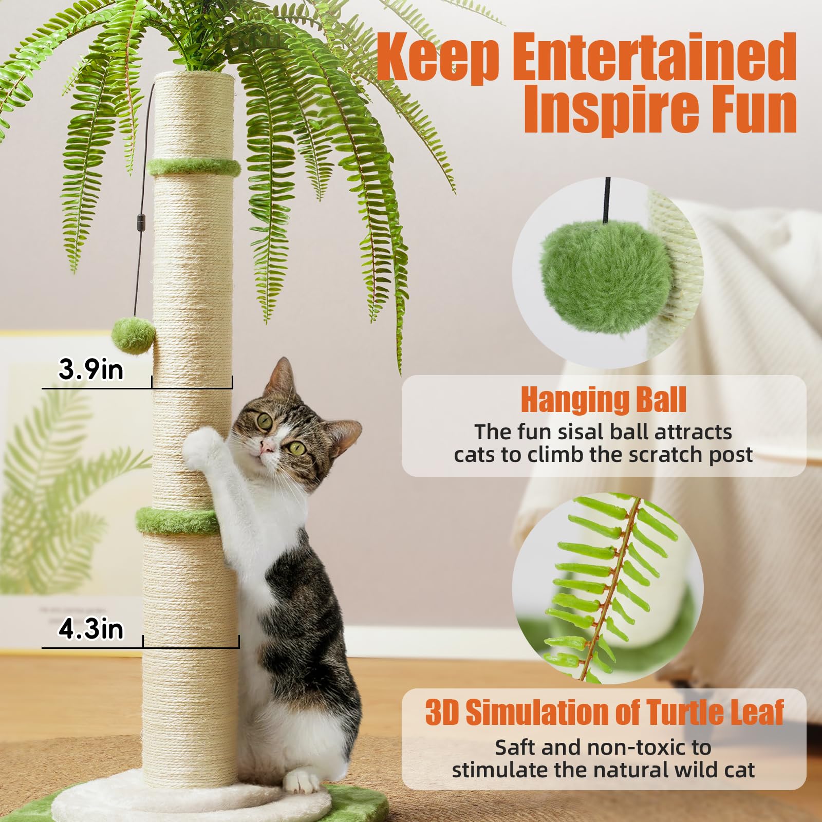 Honcet 42'' Tall Cat Scratching Post - Durable Cat Scratching Posts For Indoor Cats, Ideal For Large Cats, Ensures Long-Lasting