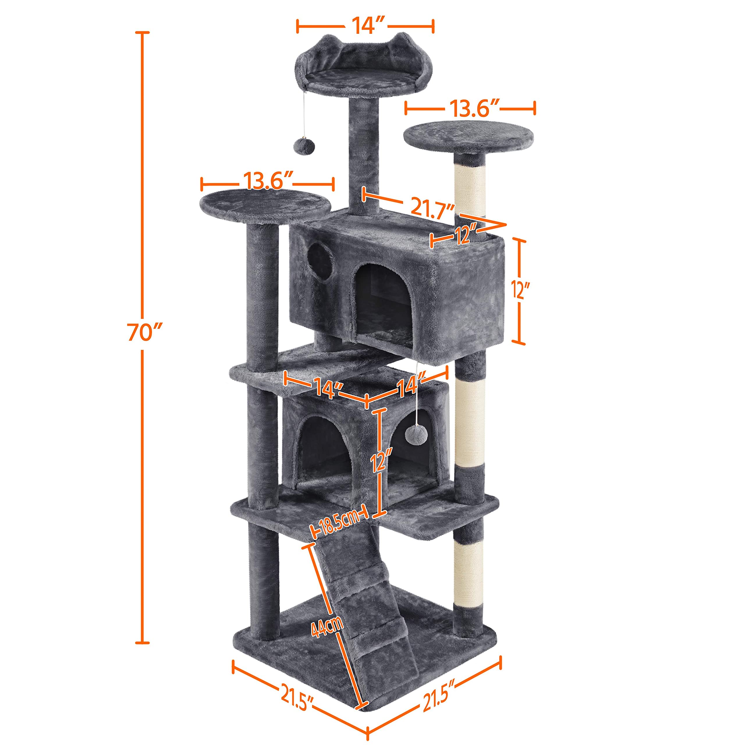 Topeakmart 70In Cat Tree, Multi-Level Cat Tower With Scratching Post Dangling Ball And Condos Cat Furniture For Indoor Cats, Dar