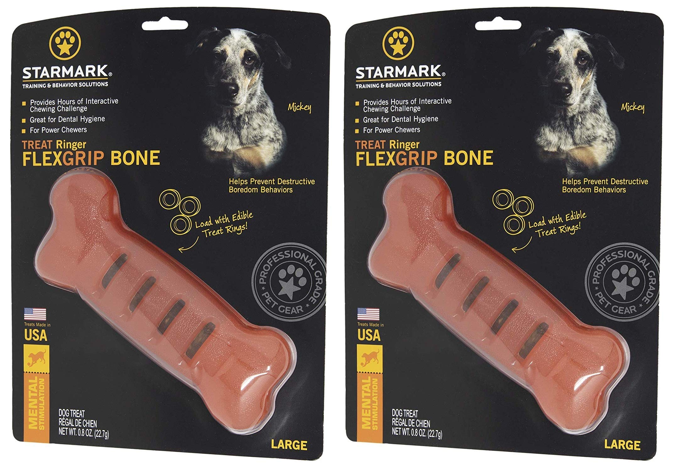 Starmark 2 Pack of Treat Ringer FlexGrip Bones, Large, Mental Stimulation Dog Treat Toys Made in The USA