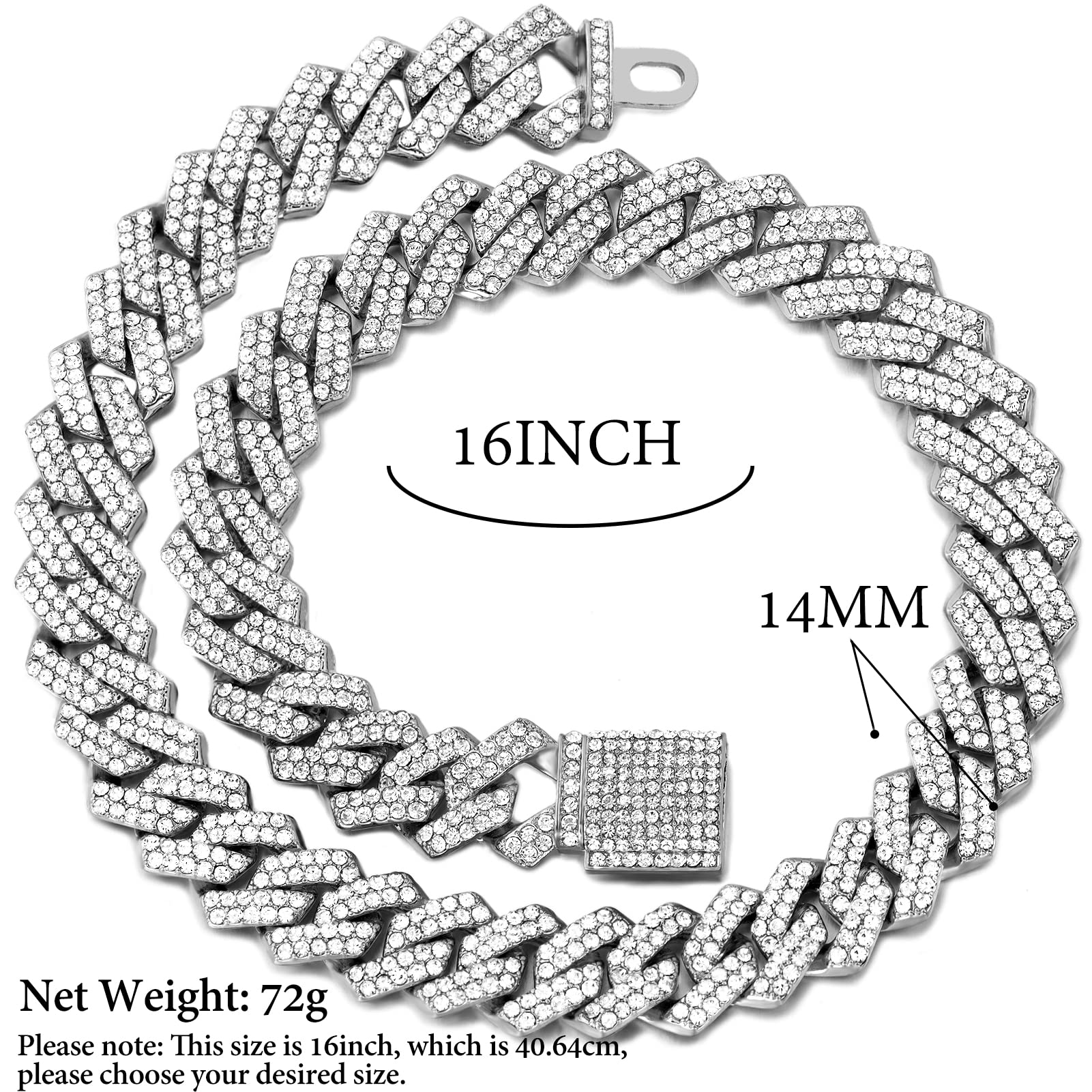 Flatfoosie Dog Chain Collar Walking Metal Chain Collar Cuban Link Dog Collar With Secure Buckle 14Mm Pet Gold Chain Dog Collars For Small Medium Large Dogs Cats (16 Inch, Silver)