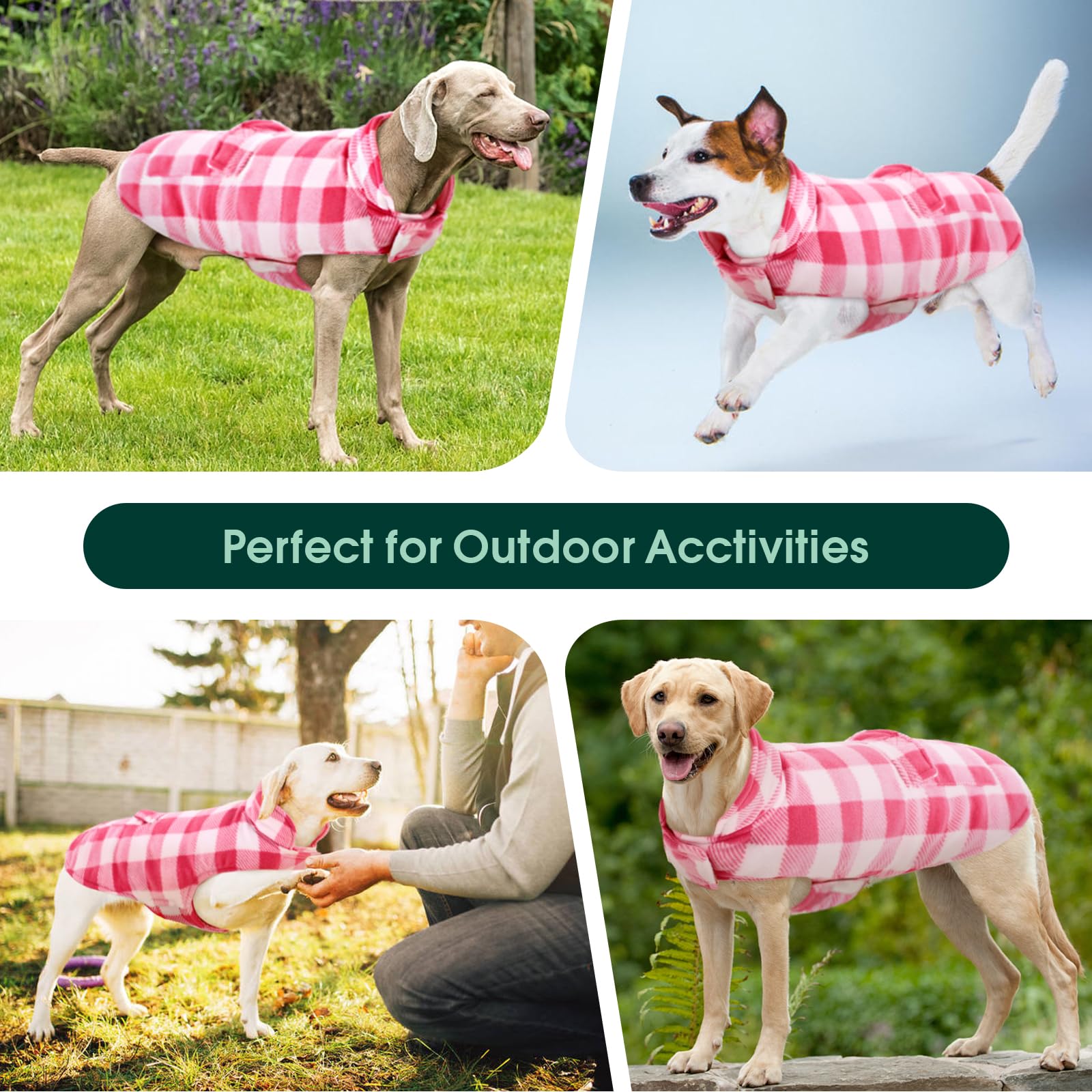 Kuoser Dog Winter Coat, Windproof Dog Fleece Jacket British Style Plaid Cold Weather Dog Vest Coats, Reversible Cozy Warm Dog Clothes Pet Apparel For Medium Dogs M