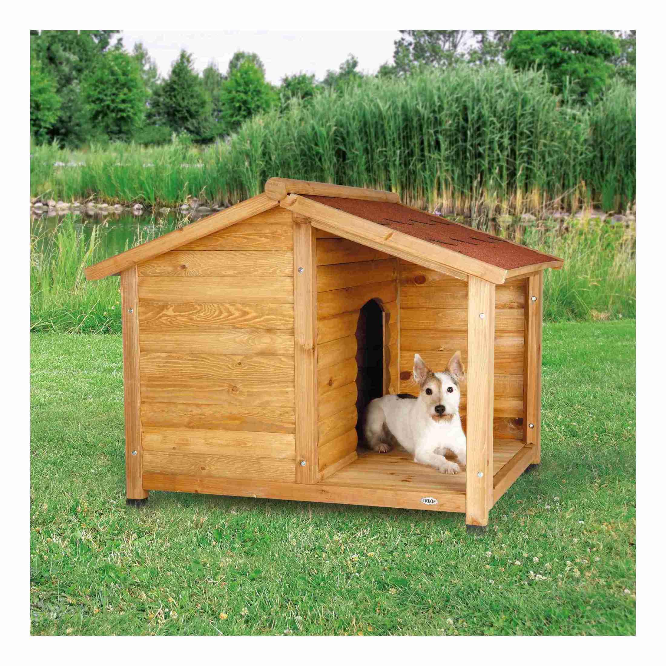 Trixie Natura Lodge Dog House – Small Outdoor Dog House With Hinged Roof & Weatherproof Sealer, Wooden Dog House With Adjustable Legs For Small Dogs – 35.5 X 39.5 X 32.5 In