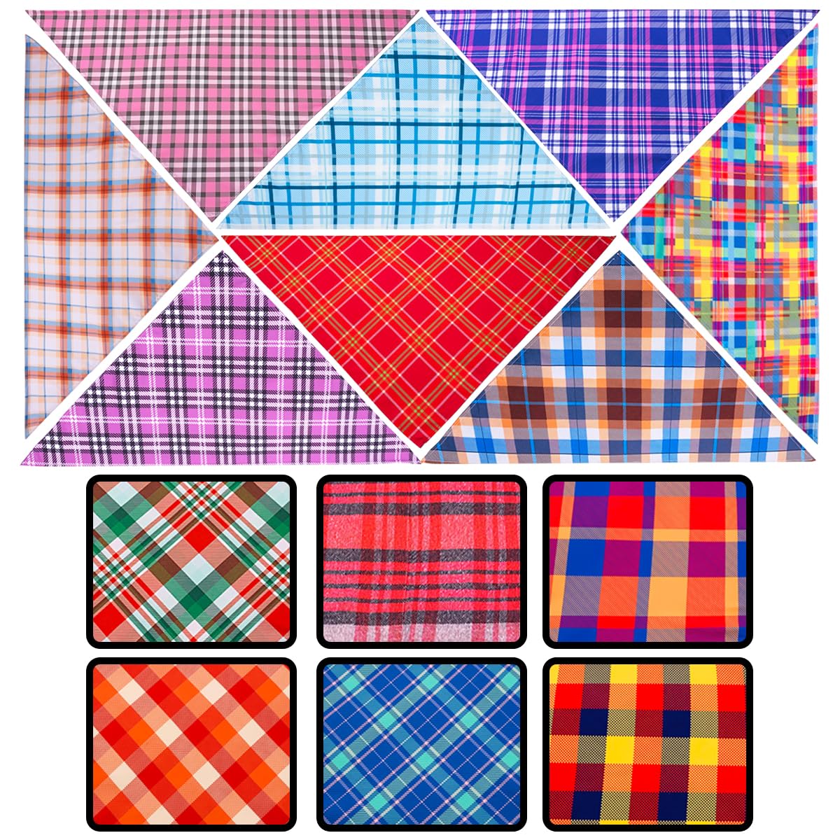 JpGdn 50PCS Large Dog Bandanas Plaid Large Breed XL Bulk for Extra Large Dog Big Bandanas Pack Kerchief Washable Triangle Bibs H