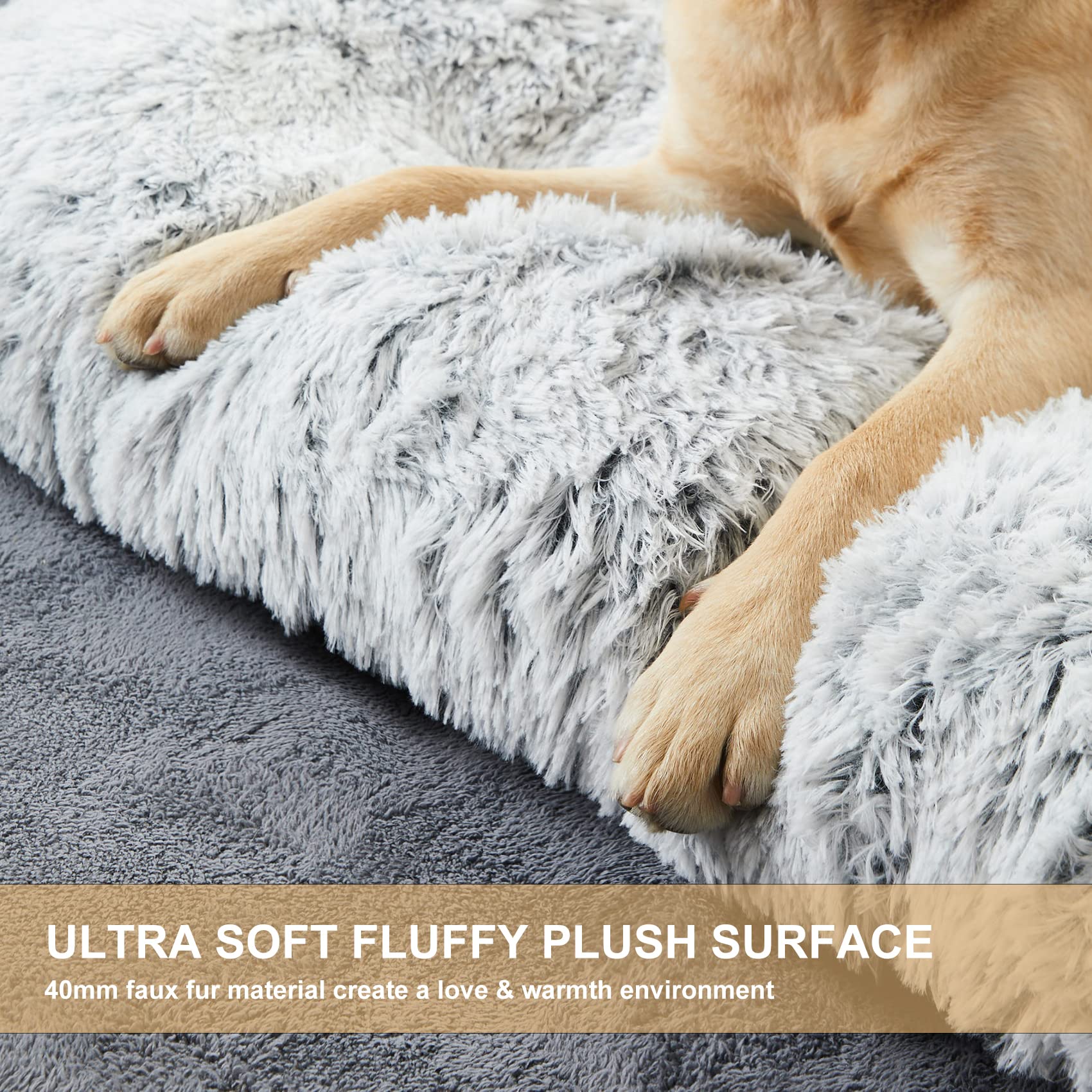 Bfpethome Dog Bed For Large Dogs, Plush Kennel Pad For Sleeping &Ease Anxiety, Washable Mats With Anti-Slip Bottom - 48 X 28 Inc