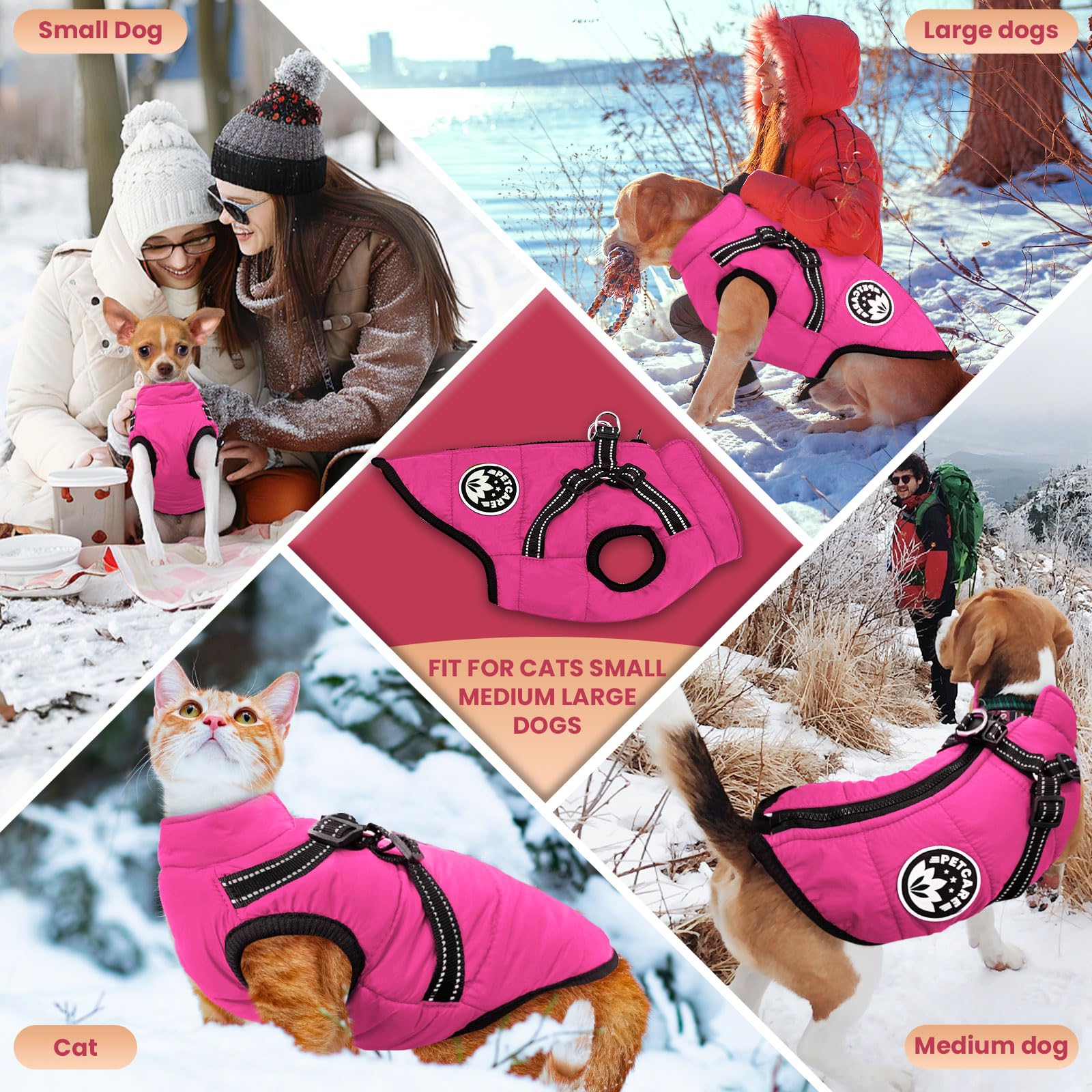 Petcare Winter Dog Coat With Harness Built In Waterproof Dog Jackets Warm Dog Fleece Vest Windproof Dog Snow Jacket Snowsuit Ref