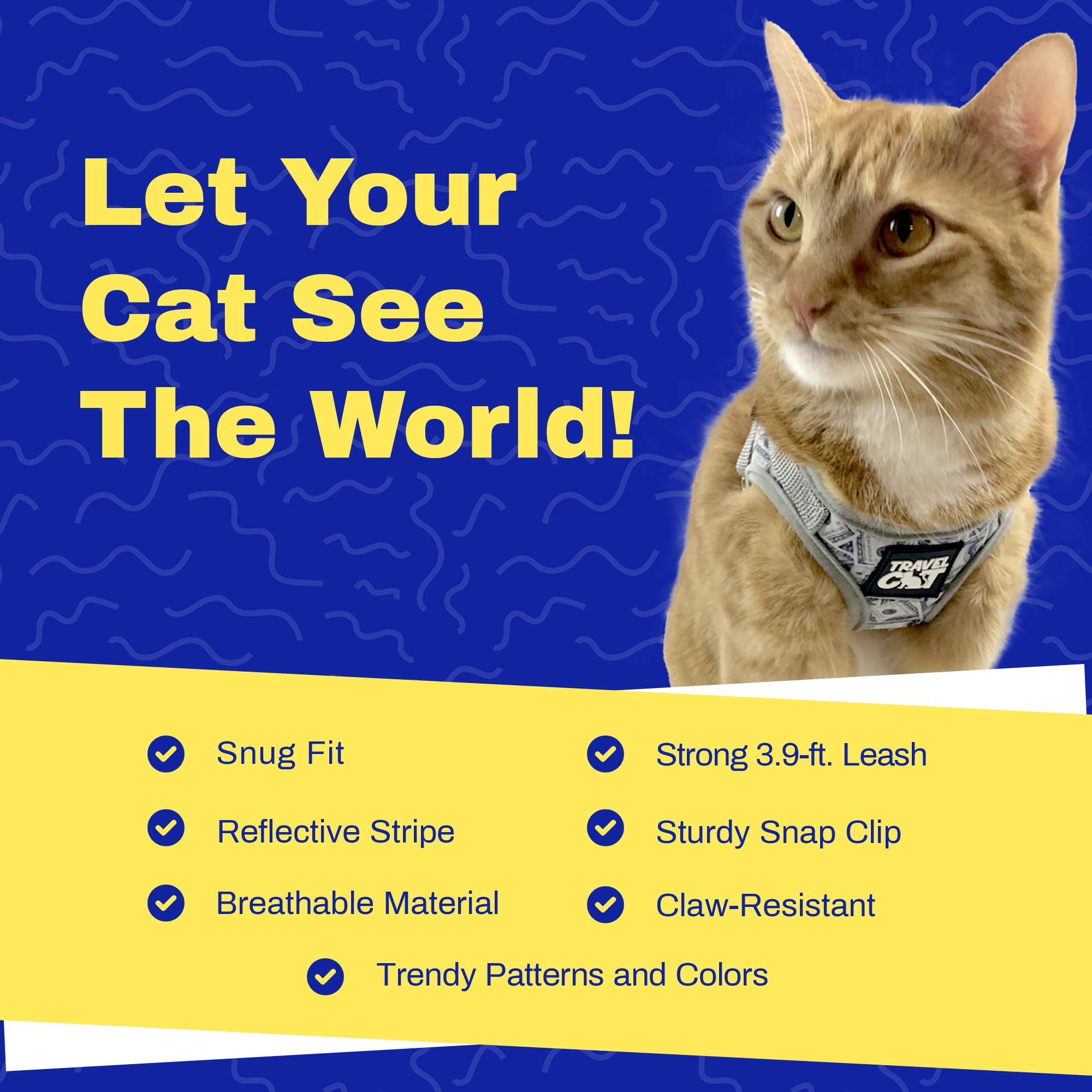 Travel Cat & Stray Cat Harness And Leash Set - Adjustable Fit Mesh Cat Harness And Reflective Strap - Comfort Escape Proof Harness For Cats, Kitten For Outdoor Walking, Hiking (Extra Small, Cashcat)