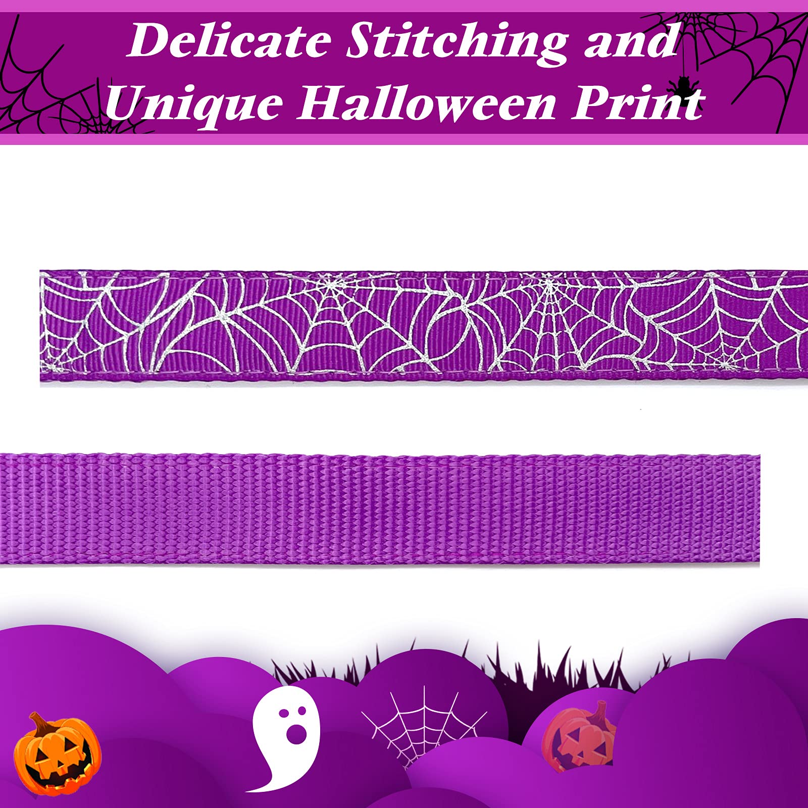 Azuza Halloween Dog Collars With Bow Cute Sequined Spider Purple Dog Collar With Lace Bow Tie Gifts On Halloween For Large Dogs