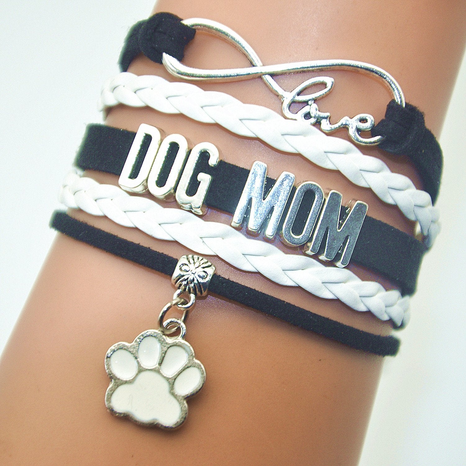 HHHbeauty Dog Mom Paw Bracelet - Memorial Paw Charm Bracelet For Dog Lovers (Black and White)