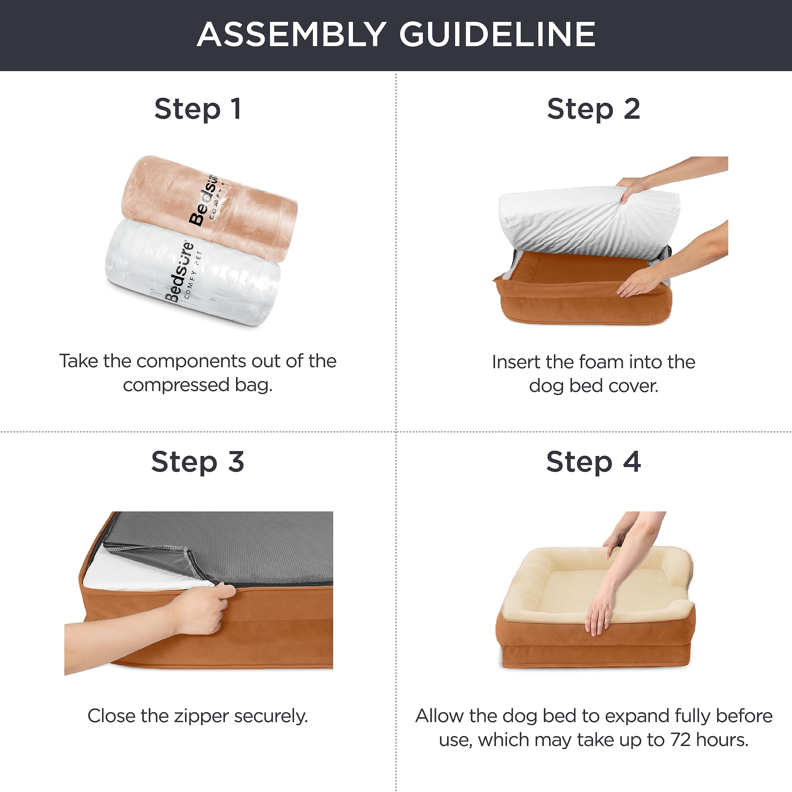 Bedsure Orthopedic Dog Bed For Large Dogs - Big Washable Dog Sofa Beds Large, Supportive Foam Pet Couch Bed With Removable Washable Cover, Waterproof Lining And Nonskid Bottom, Caramel