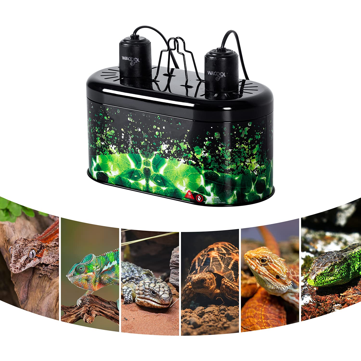 Wacool Reptile Dome Light Dual Fixture For 2 Reptile Light Bulbs, Optical Reflector Lampshade For Tropical Desert Reptile Heat Lamp Uvb Light Dual Combo Kit With 2 Indenpent Switches