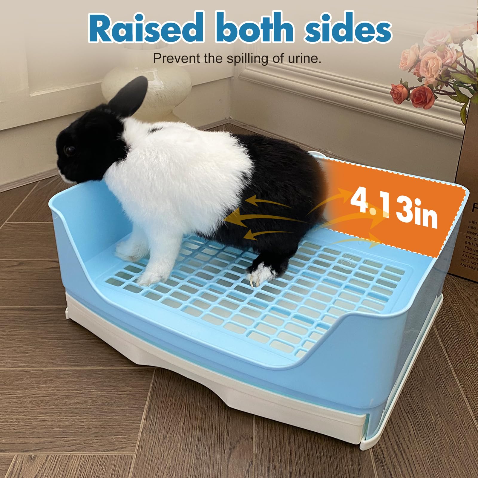 Yuoaes Large Rabbit Litter Box Bunny Litter Box Corner Litter Pan with Drawer Comes with Liners Rabbit Pee Pads, Small Animal Be