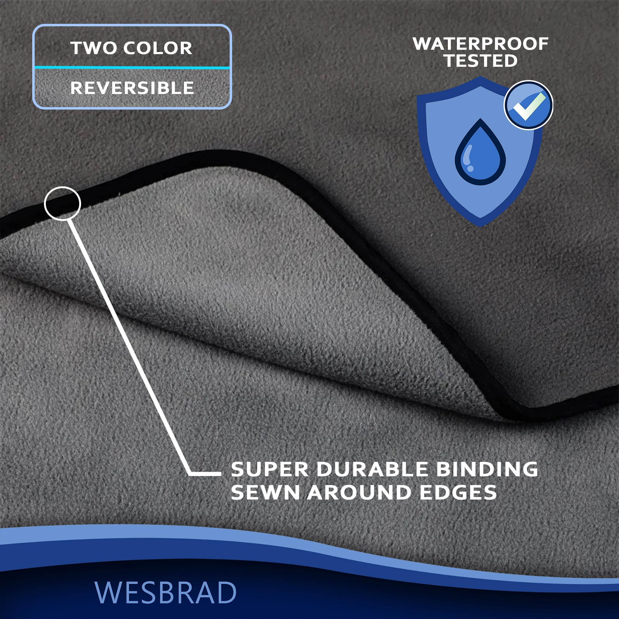 Wesbrad 100% Leak Proof, Waterproof Bed Cover, Totally Pee Proof, Ez-Wash, Durable, 3 Layer Blanket (Queen-King 90'X80', Slate Grey, Cool Grey) Adults, Pets, Dogs, Cats