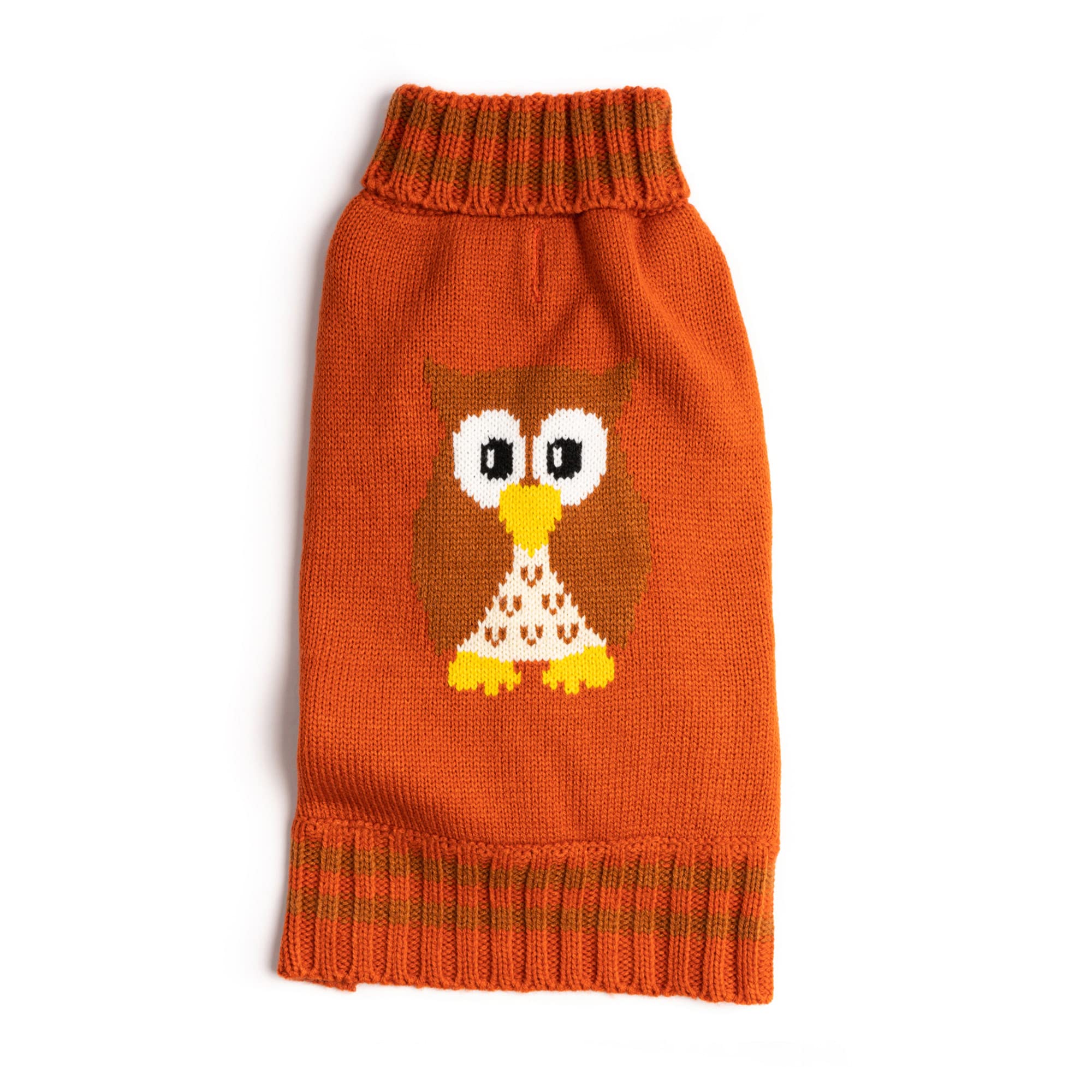 Fab Dog Americana Classics Knit Dog Sweater, Orange Owl, 8''