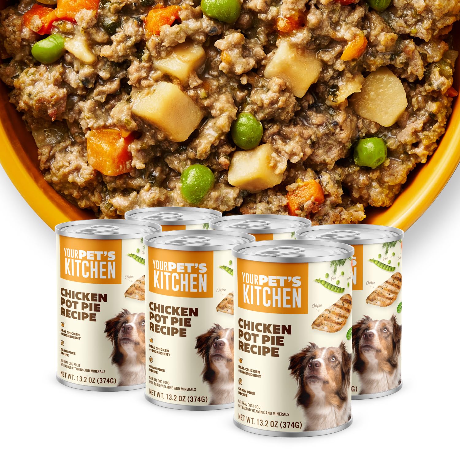 Your PET S Kitchen Wet Dog Food, Chicken Pot Pie Recipe - 13.2 oz Cans (Pack of 6), Made in The USA with Real Chicken