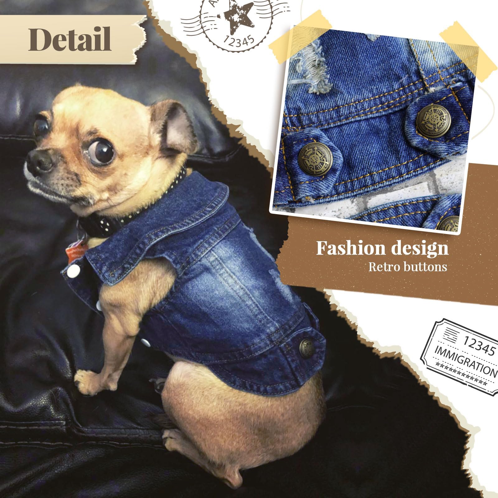 DOGGYZSTYLE Cool Dog Jean Jacket Small Puppy Outfits Frenchie Clothes Denim Coats for Small Medium Dogs Cats Boys Girls Pet Vest