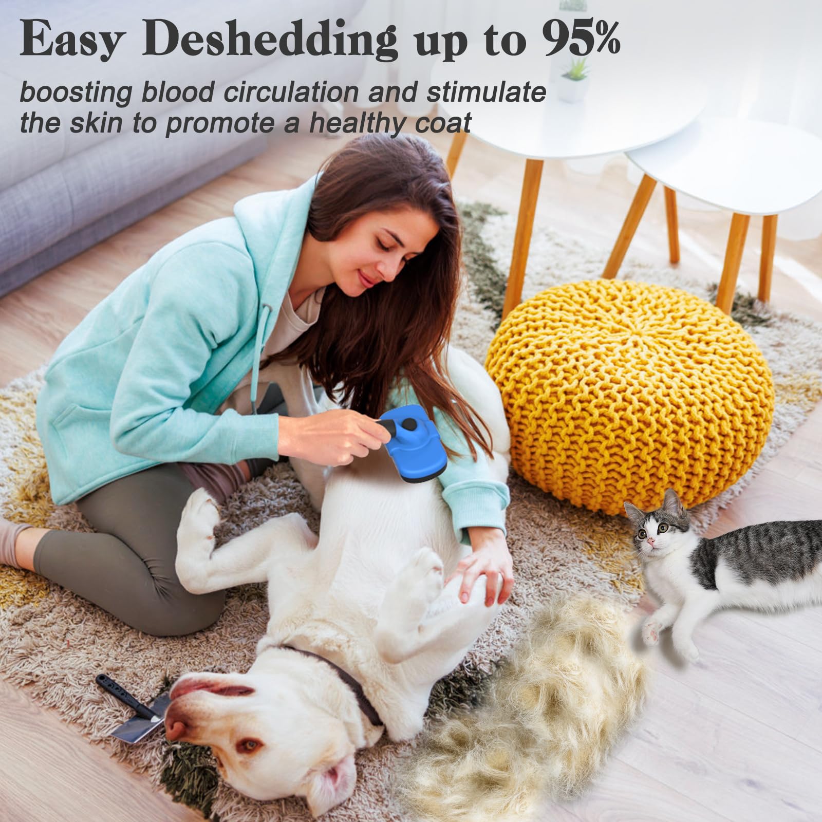 Dipoo Self-Cleaning Brush For Pet Deshedding - Skin-Friendly Grooming Tool For Dogs And Cats, Blue