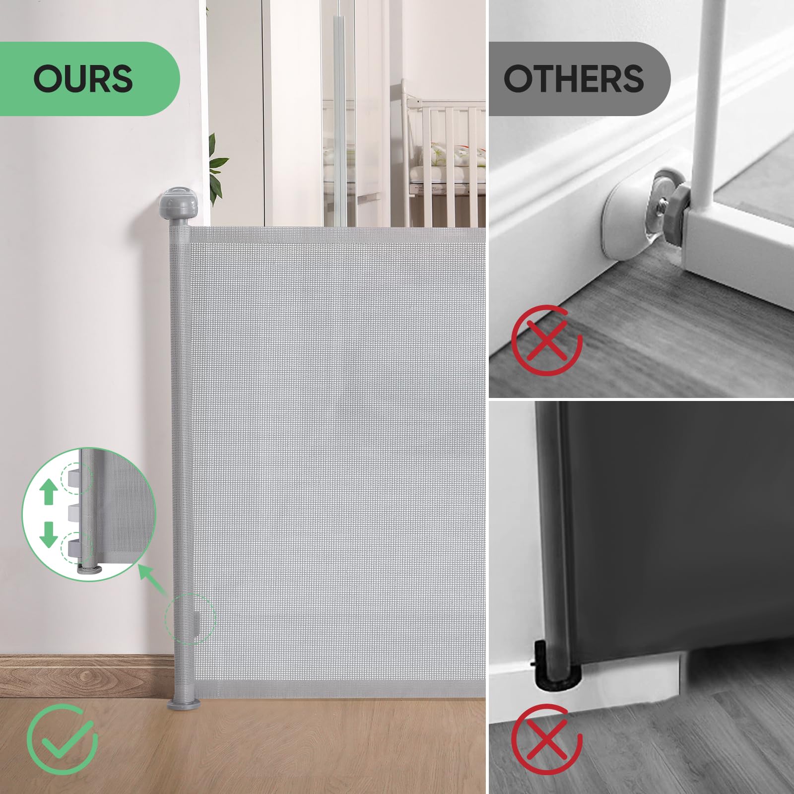 Likzest Retractable Baby Gate, Mesh and Pet Gate 33/'' Tall, Extends up to 55/'' Wide, Child Safety Gates for Stairs Doorways Ha