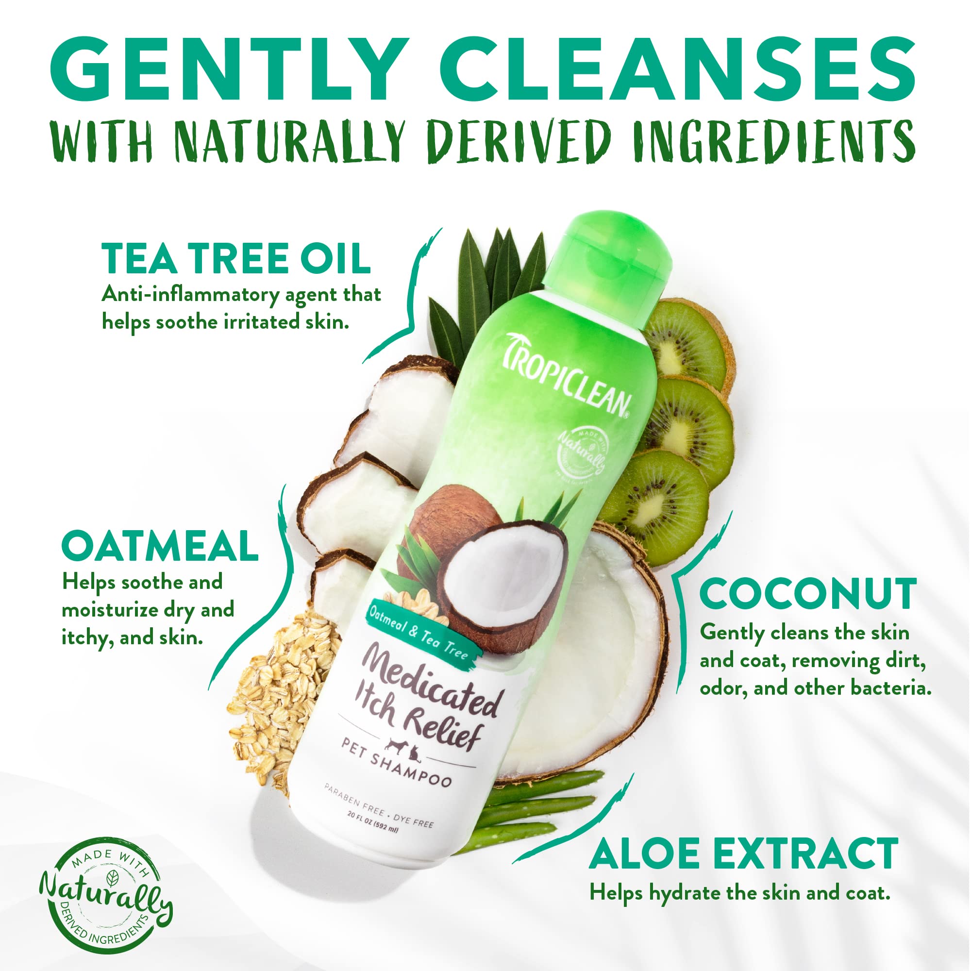 Tropiclean Oatmeal Dog Shampoo For Itchy Skin Relief, Soothing Medicated Itch Relief, With Vitamin E, Puppy Safe, Made In Usa, Cat Friendly, 20 Oz.