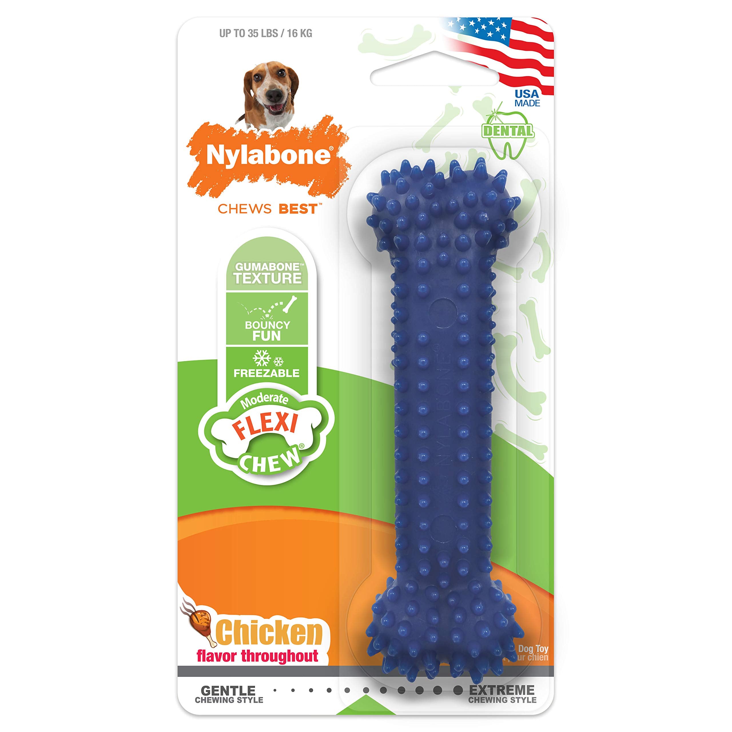 Nylabone Textured Dental Bone Flexi Chew Toy For Dogs, Dog Toys For Moderate Chewers, Chicken Flavor, Medium - Up To 35 Lbs, 1 Count