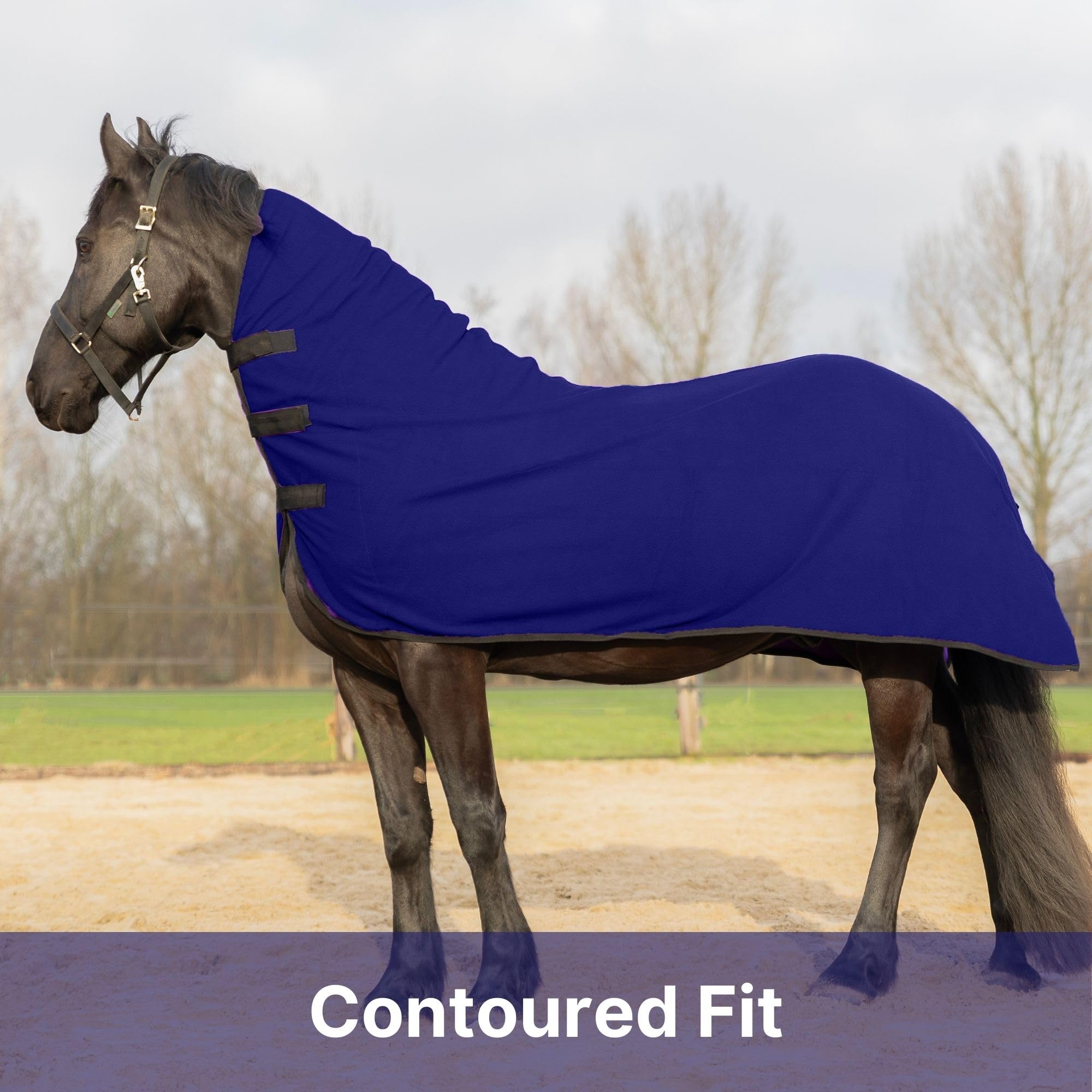 Resistance Long Lasting & Warm Soft Fleece Contour Cooler For Horse (Medium (68''-72''), Navy Blue)
