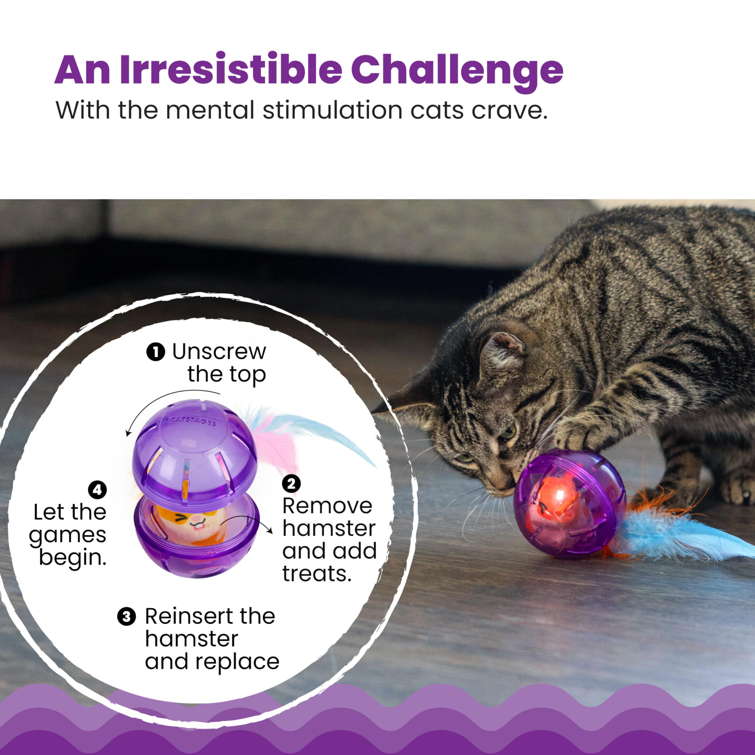 Catstages Hamster Ball Interactive Treat Stuffer For Cats With Plush Toy Inside, Purple