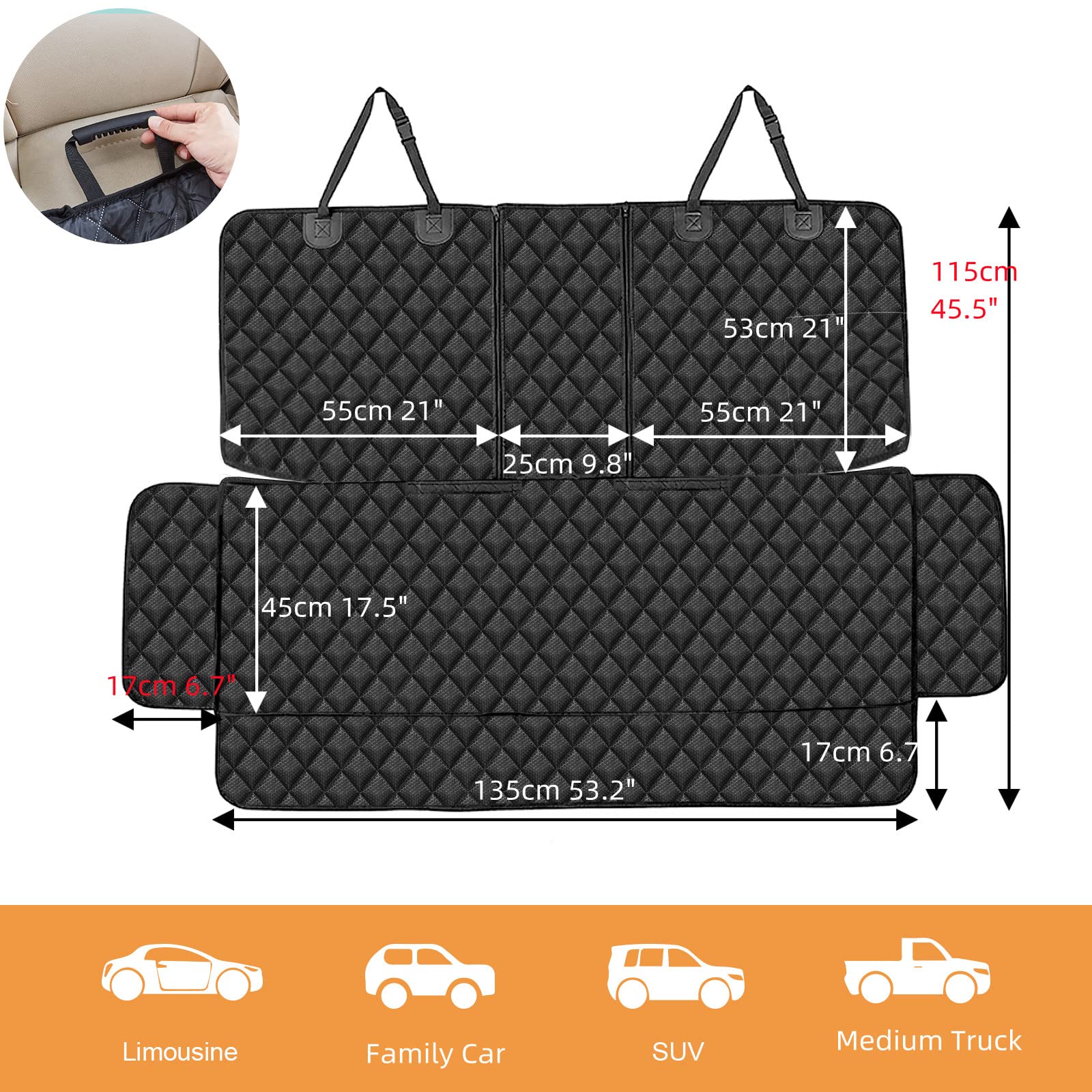 ANOSOSPEcIAL Dog car Seat cover for Back Seat cover for Kids ISOFIX car Seat Protector for Dogs Nonslip Water Proof Durable Univ