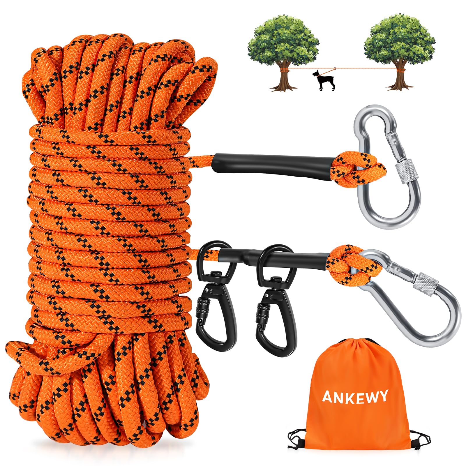 Dog Tie Out Cable For Camping 100Ft, Dog Runner For Yard Hold Up To 350Lbs, Portable Dog Camping Essentials For Outside