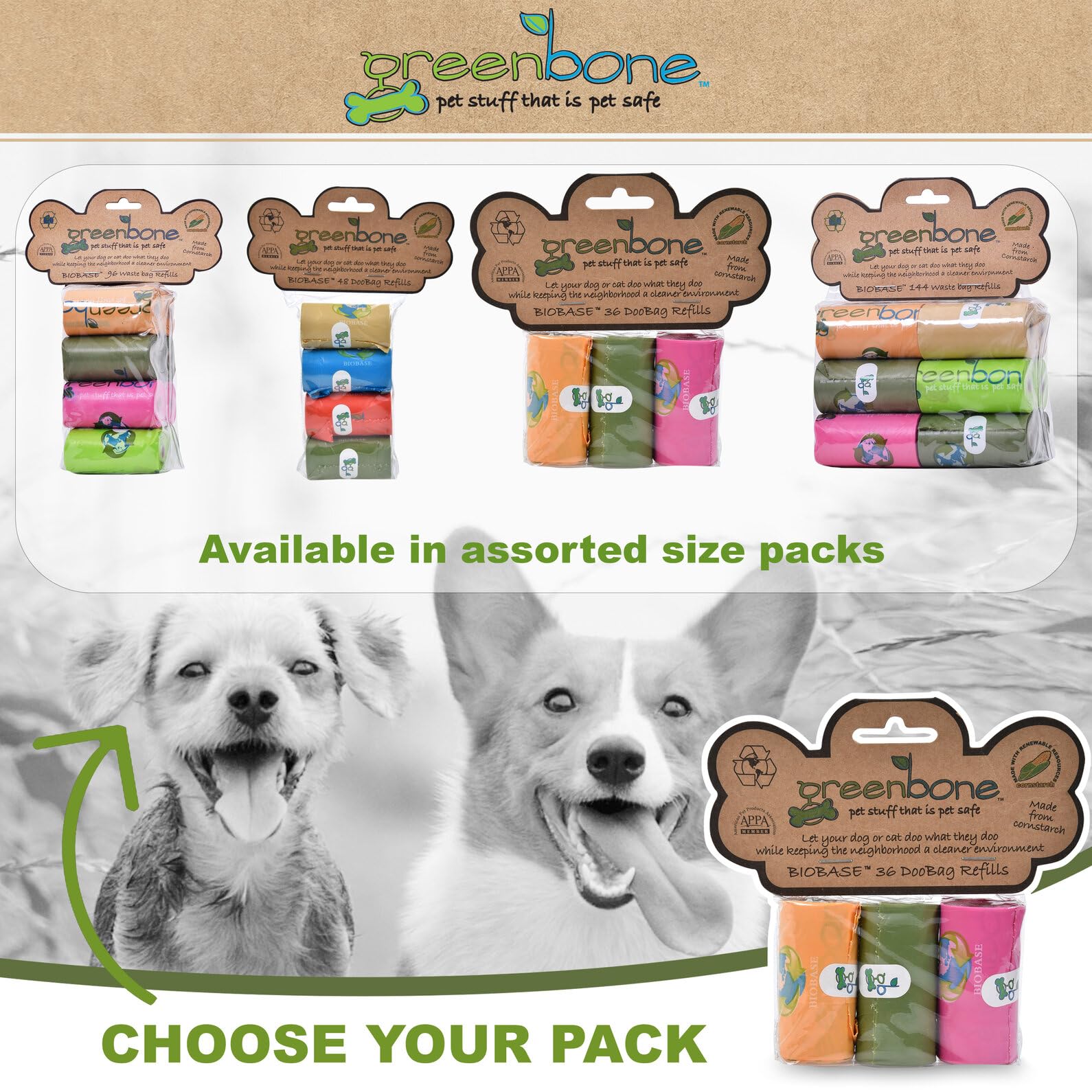 Greenbone Biobase Pet Poop Bags - 12 Rolls, 144 Bags - 13 Inch X 9 Inch