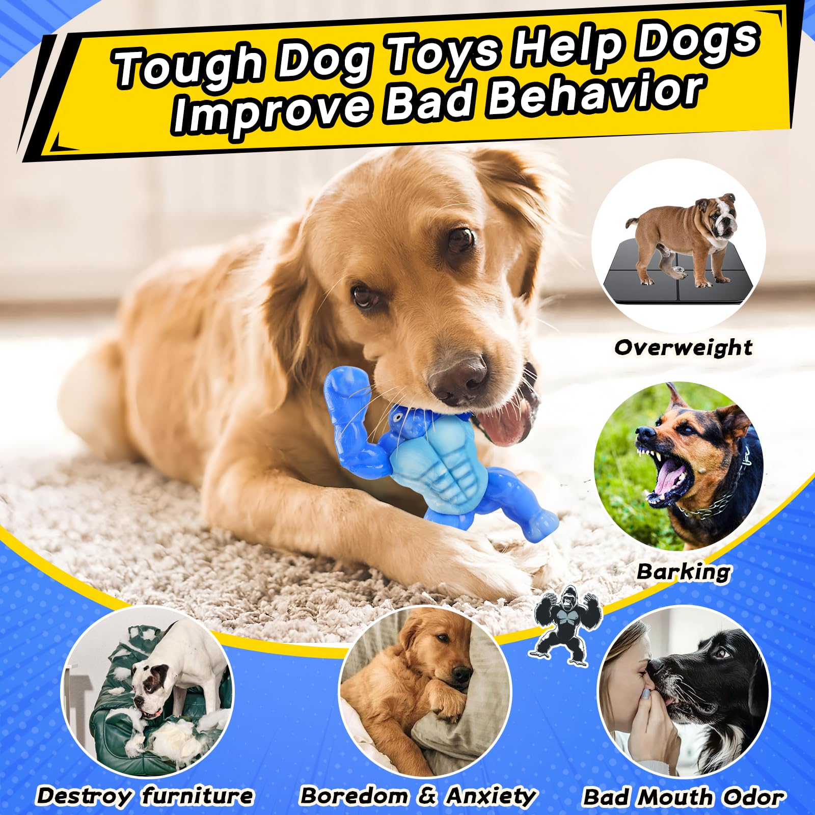 Dog Toys For Aggressive Chewers, Indestructible Chew Toys For Medium Large Breeds(20-80Lb), Durable Squeaky Tough Dog Toy To Kee